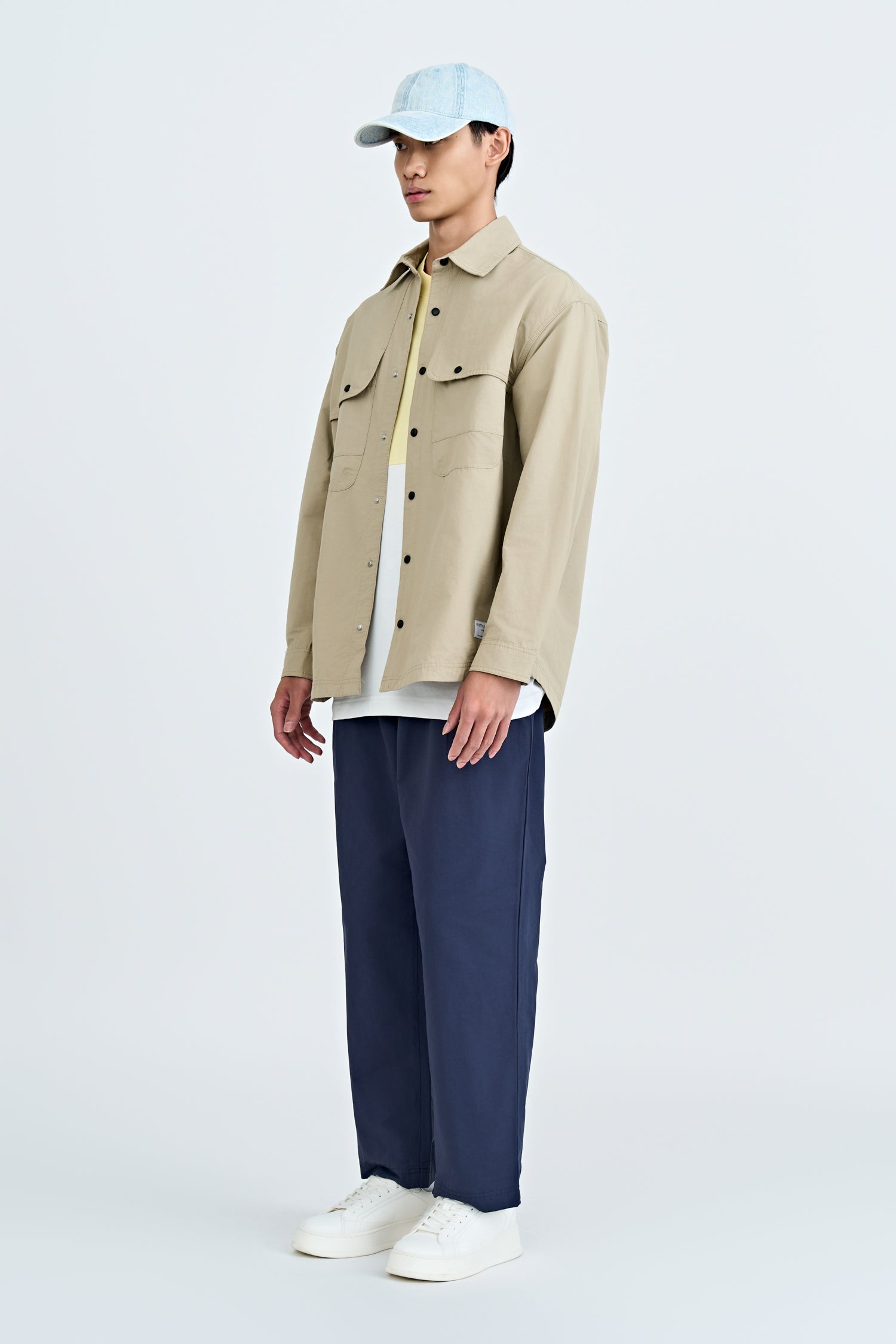 Cotton Nylon Long Sleeve Shirt - Khaki
