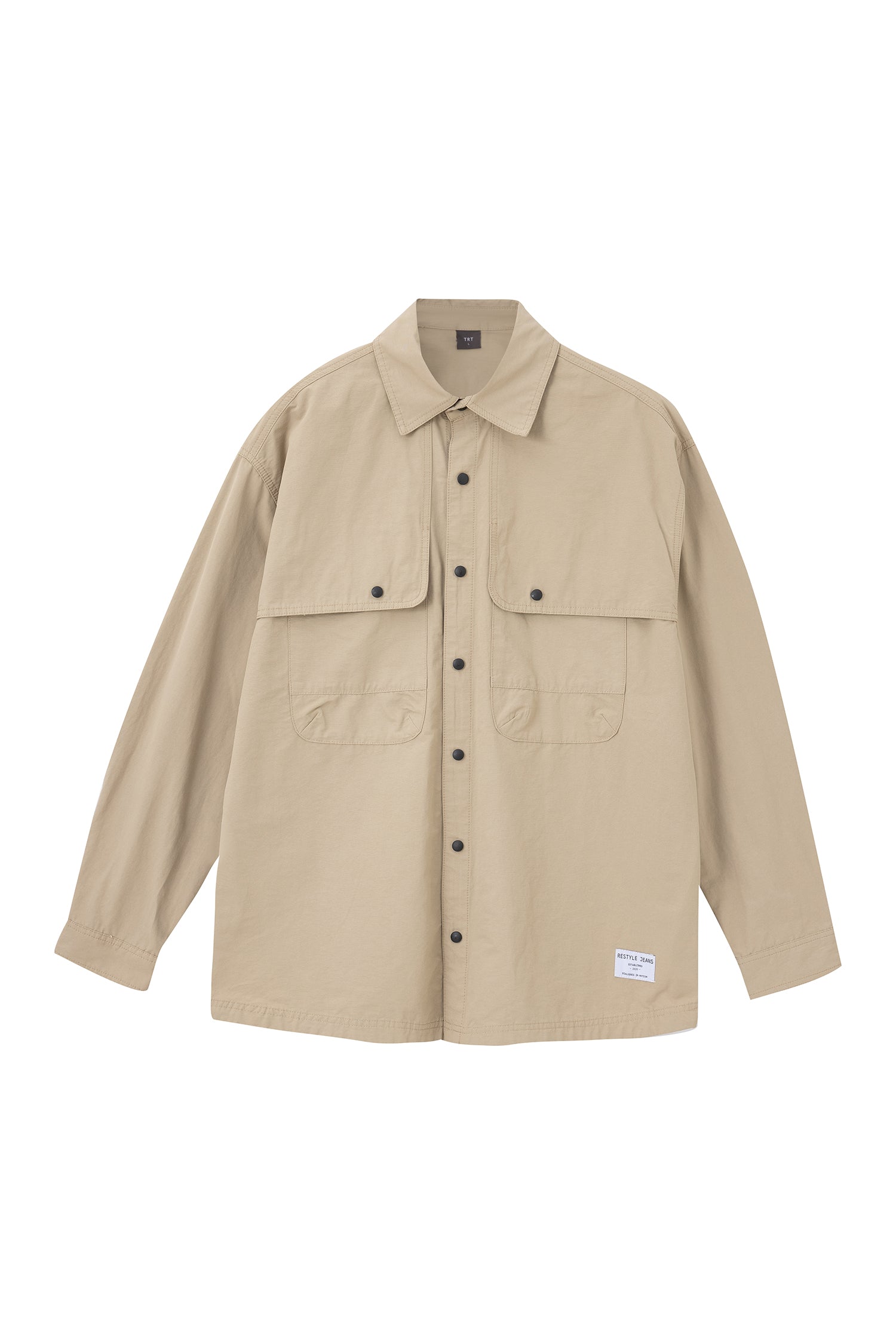 Cotton Nylon Long Sleeve Shirt - Khaki