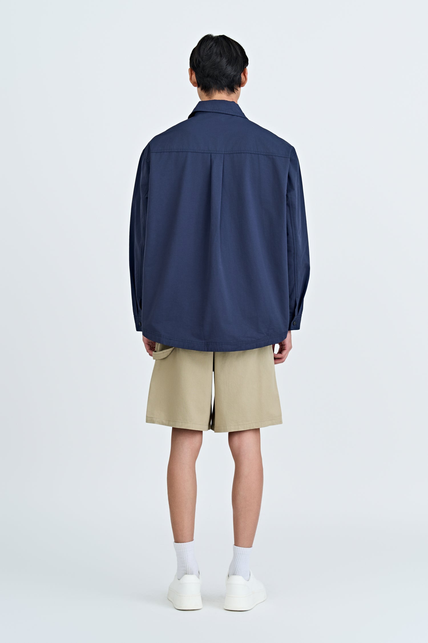 Cotton Nylon Long Sleeve Shirt - Navy