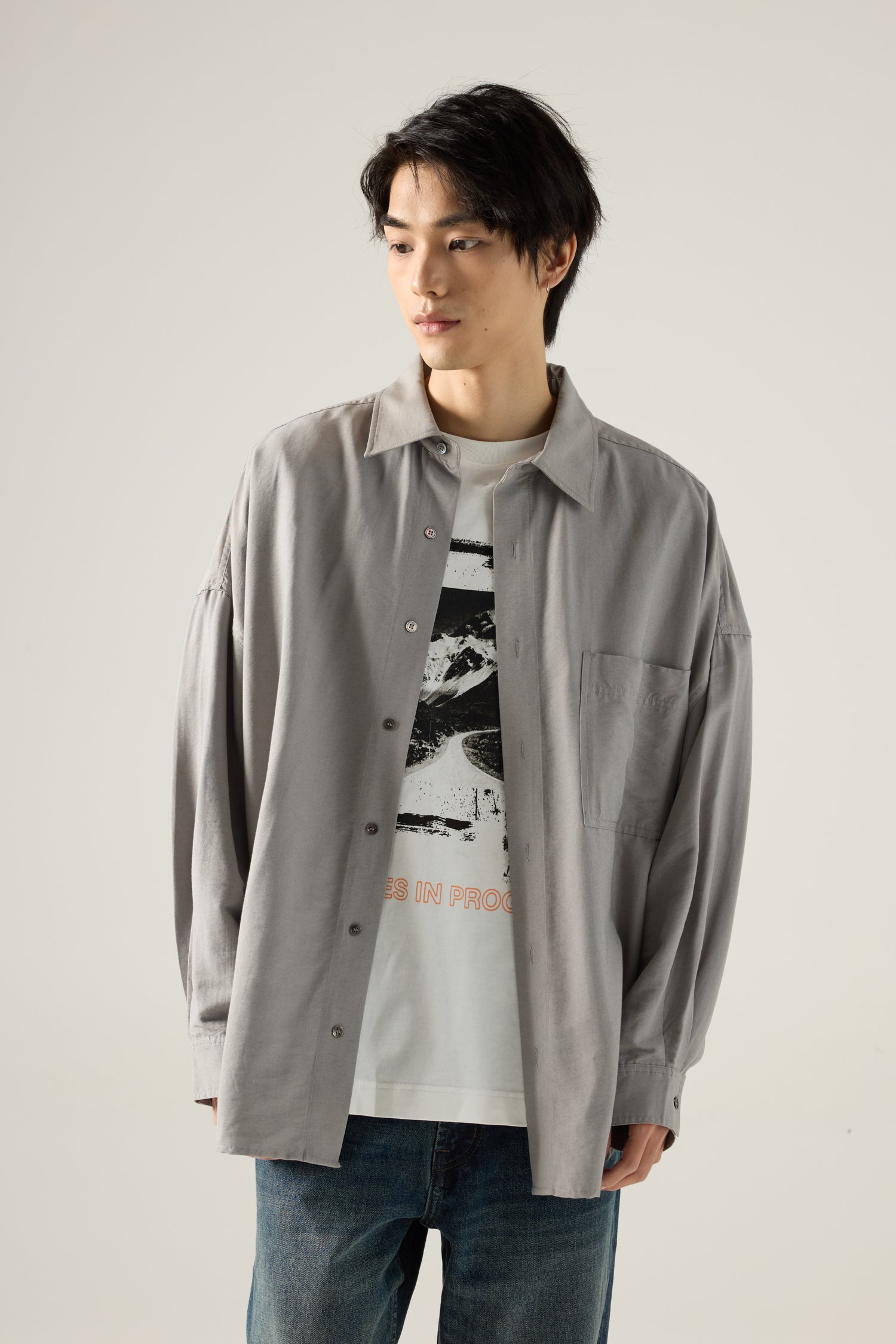 Oversized Long Sleeve Shirt - Grey