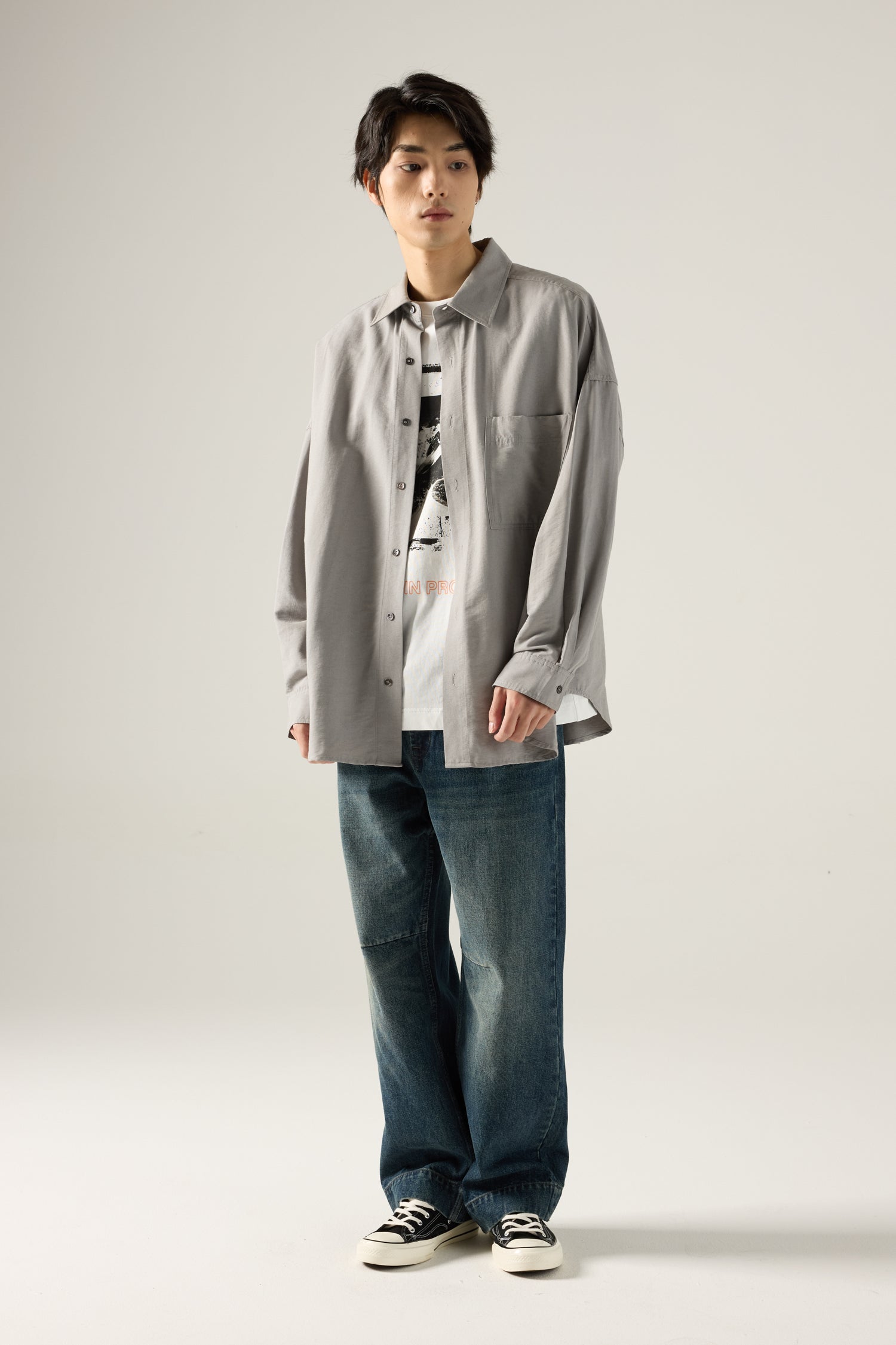 Oversized Long Sleeve Shirt - Grey