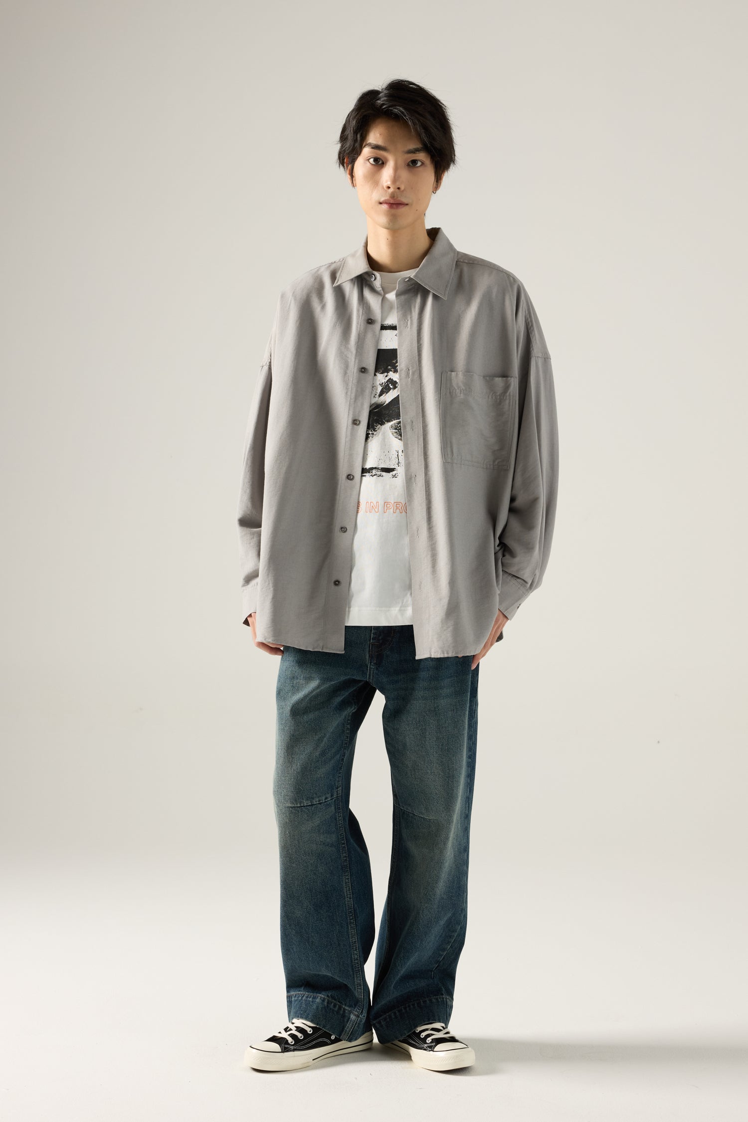 Oversized Long Sleeve Shirt - Grey