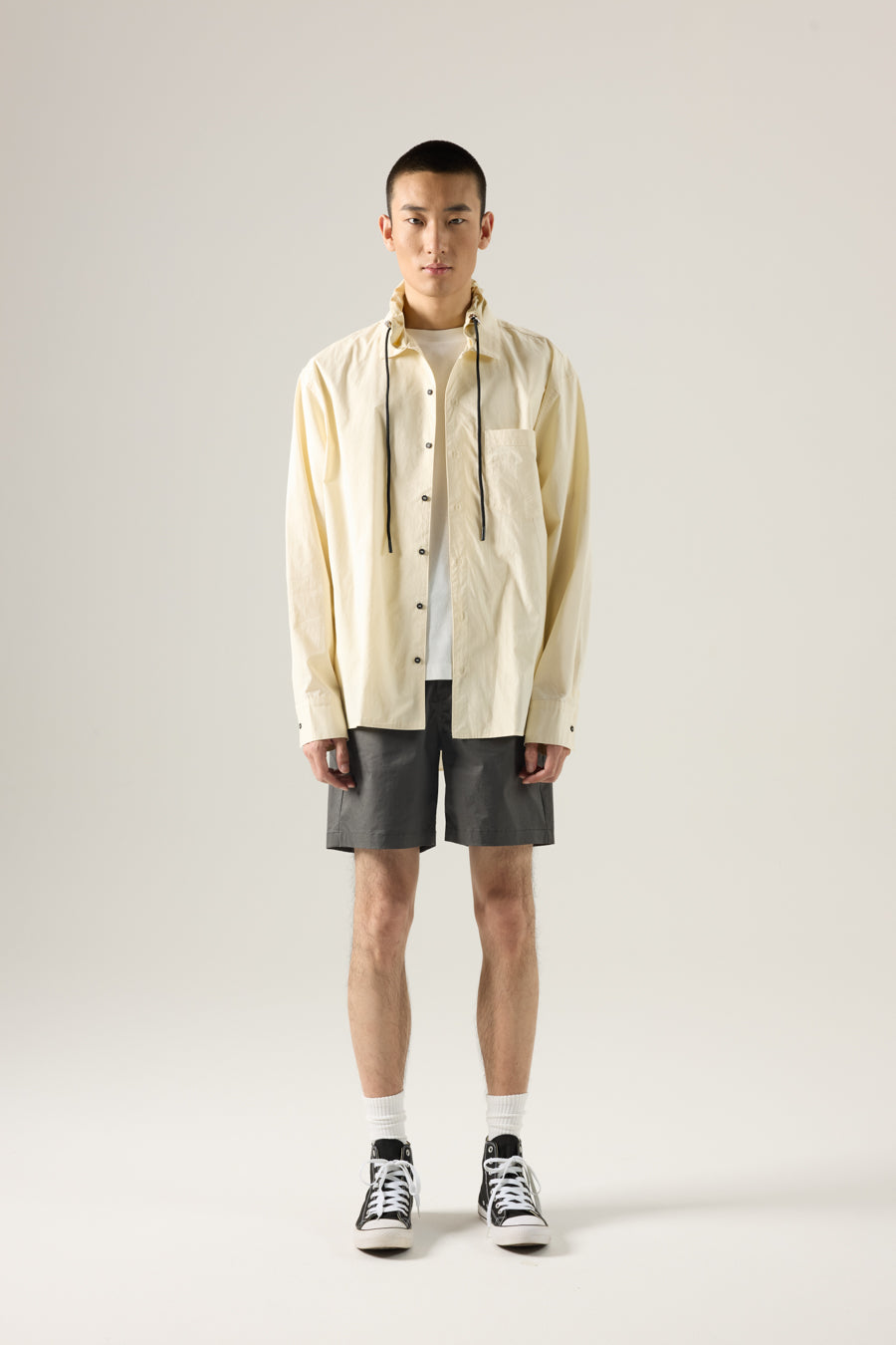 Drawstring Collar Shirt - Sand