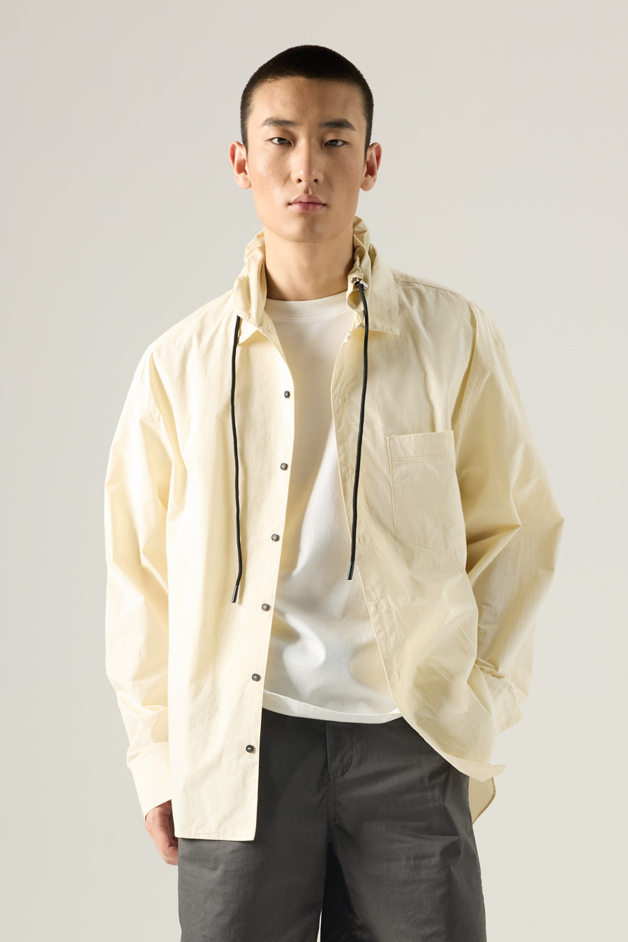 Drawstring Collar Shirt - Sand
