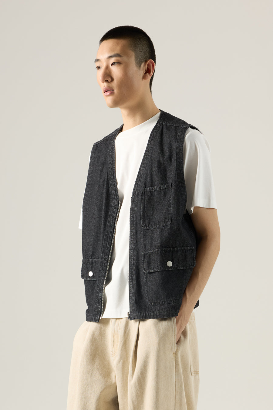 Utility Denim Gilet - Black