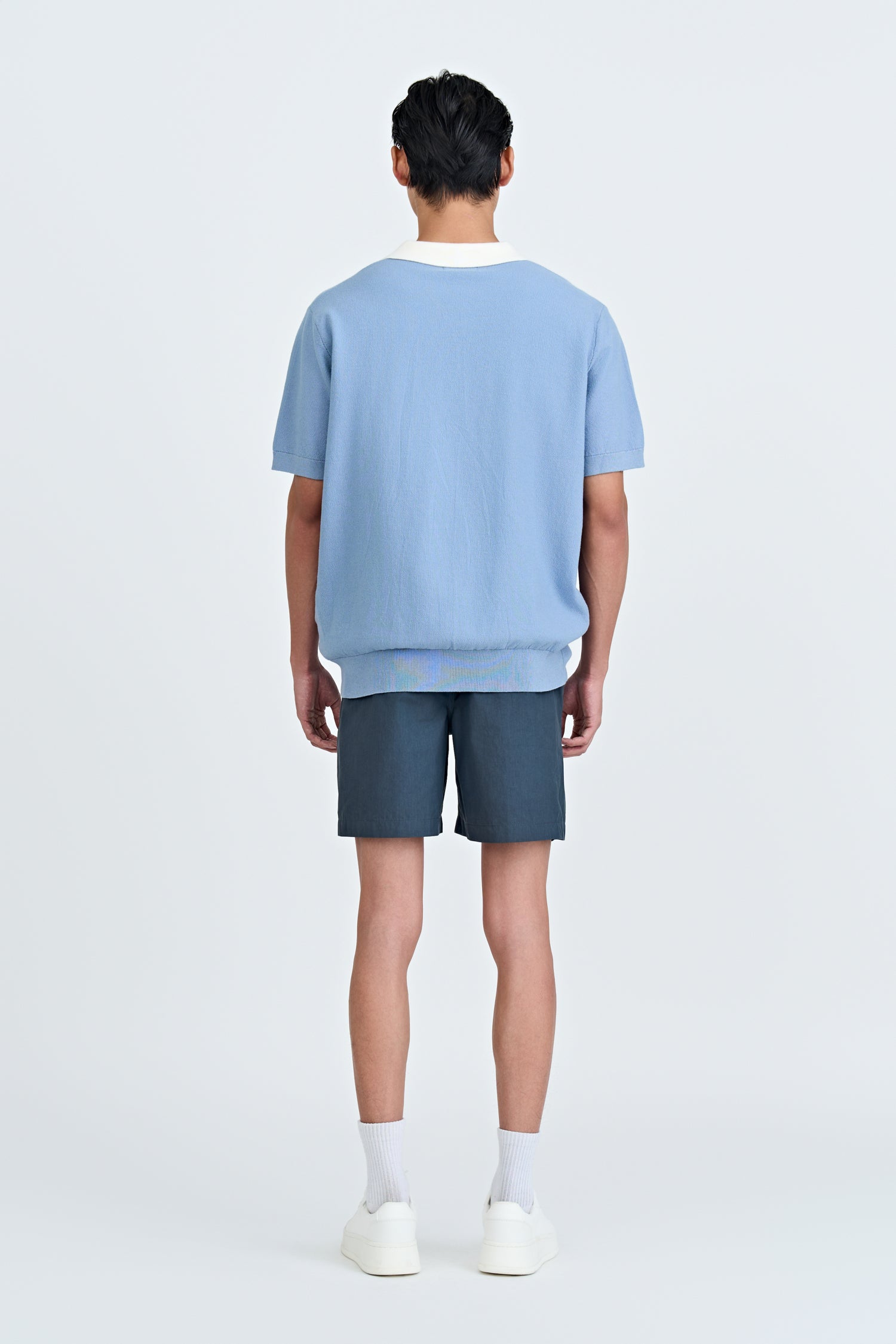 Knitted Open Collar Top - Dusty Blue