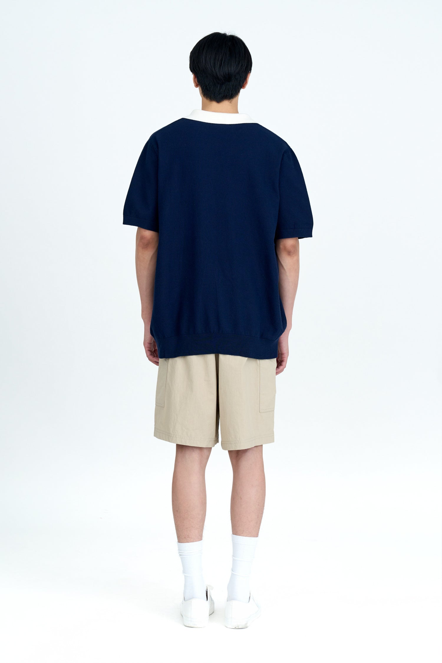 Knitted Open Collar Top - Navy