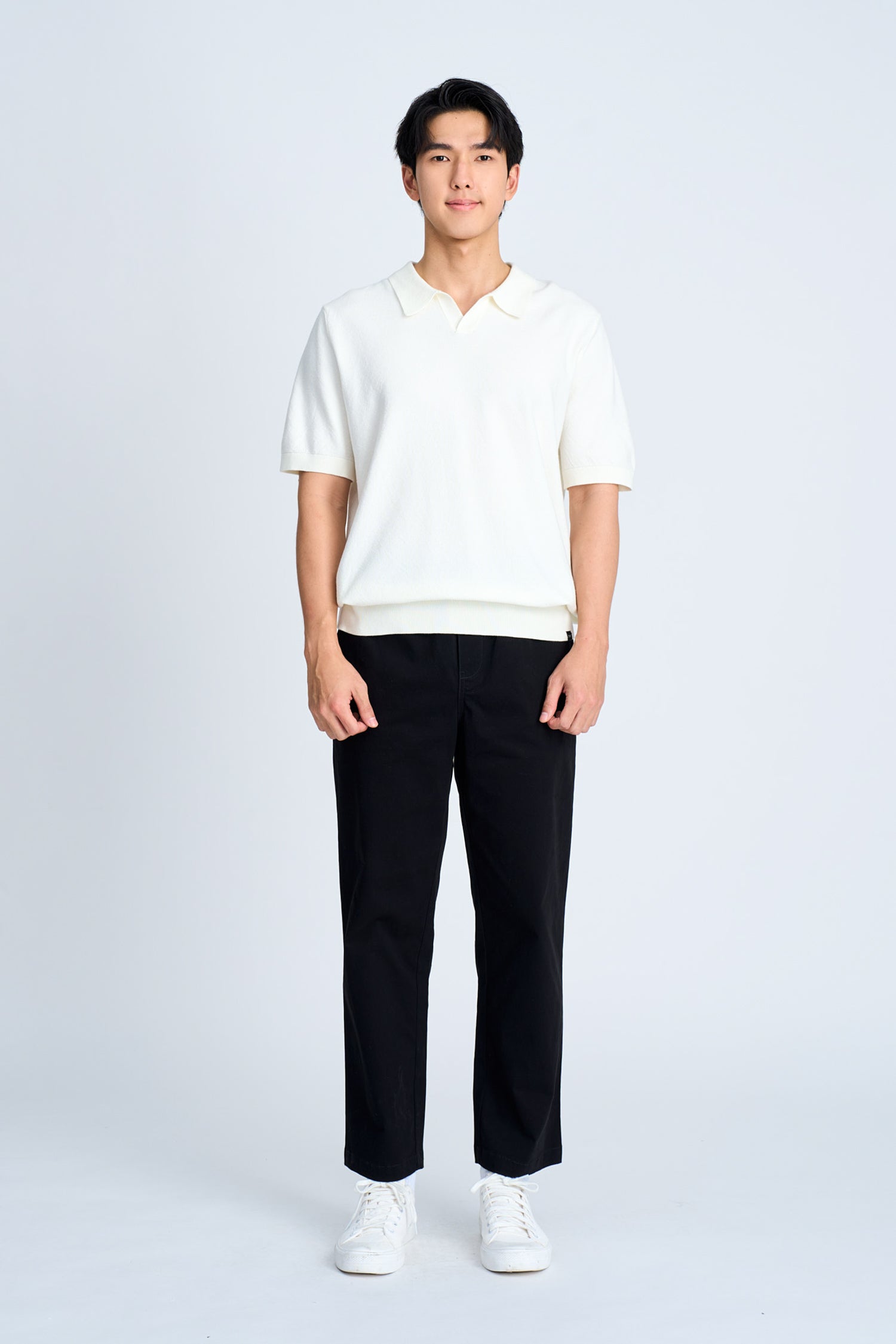 Knitted Open Collar Top - Cream