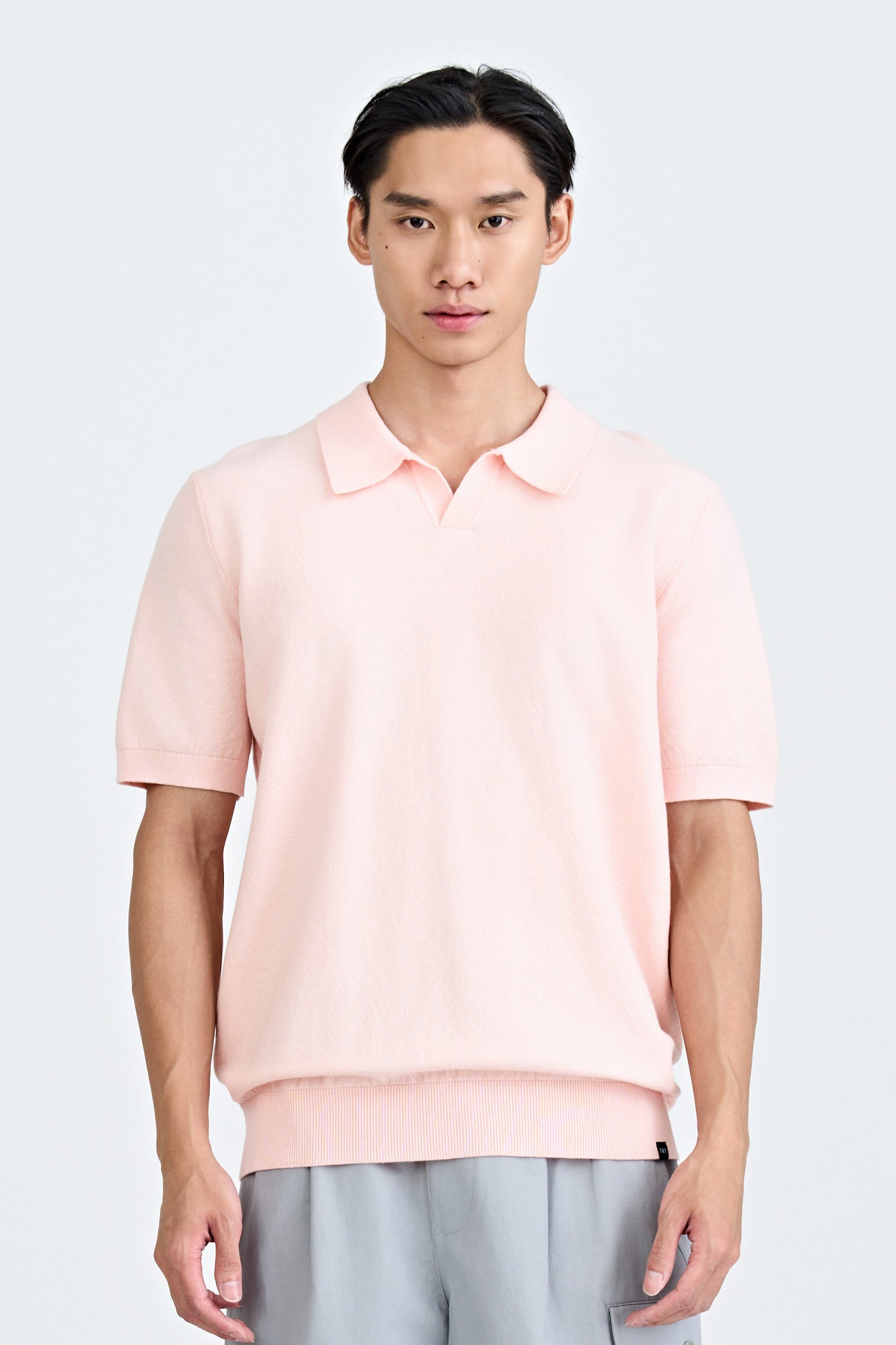 Knitted Open Collar Top - Blush