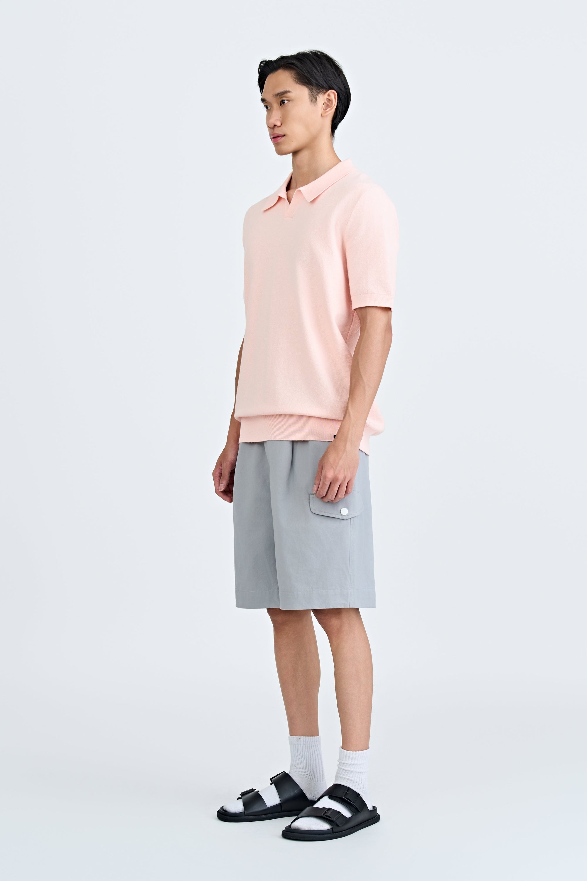 Knitted Open Collar Top - Blush