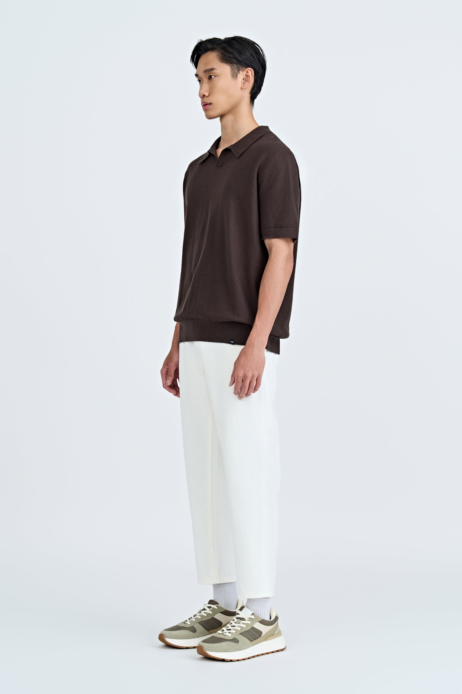 Knitted Open Collar Top - Cocoa