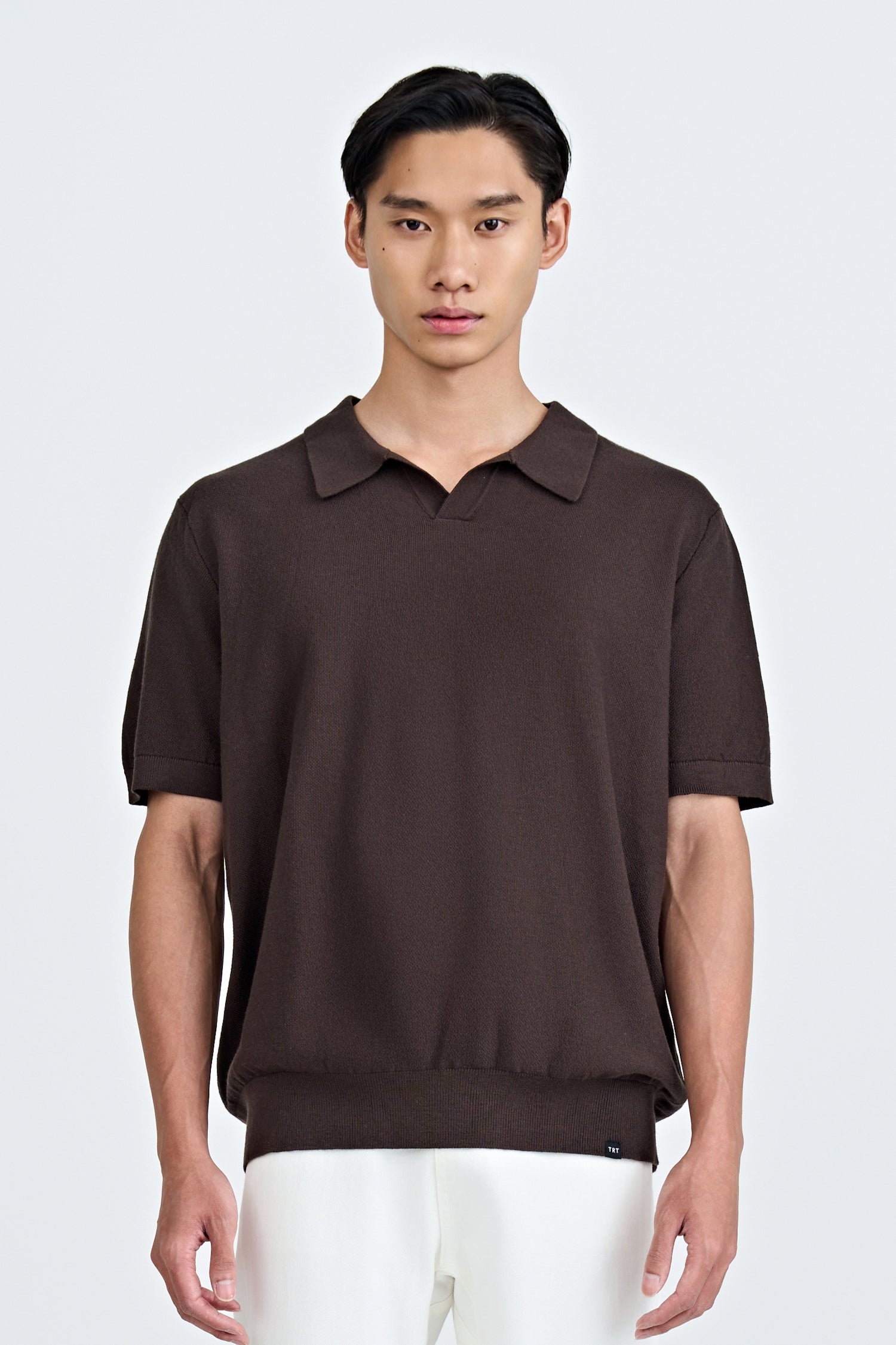 Knitted Open Collar Top - Cocoa