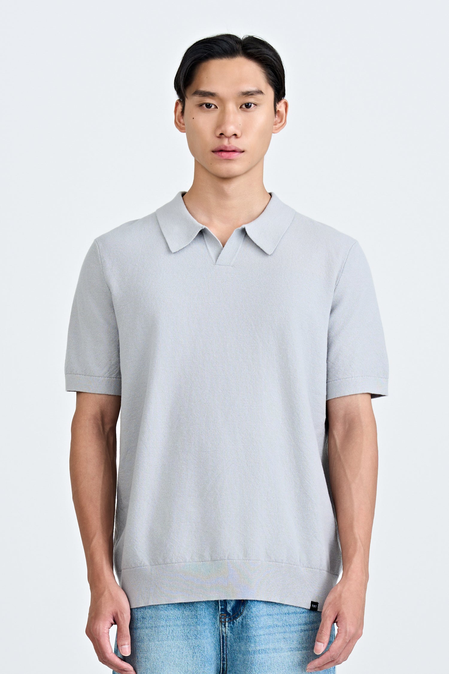 Knitted Open Collar Top - Silver