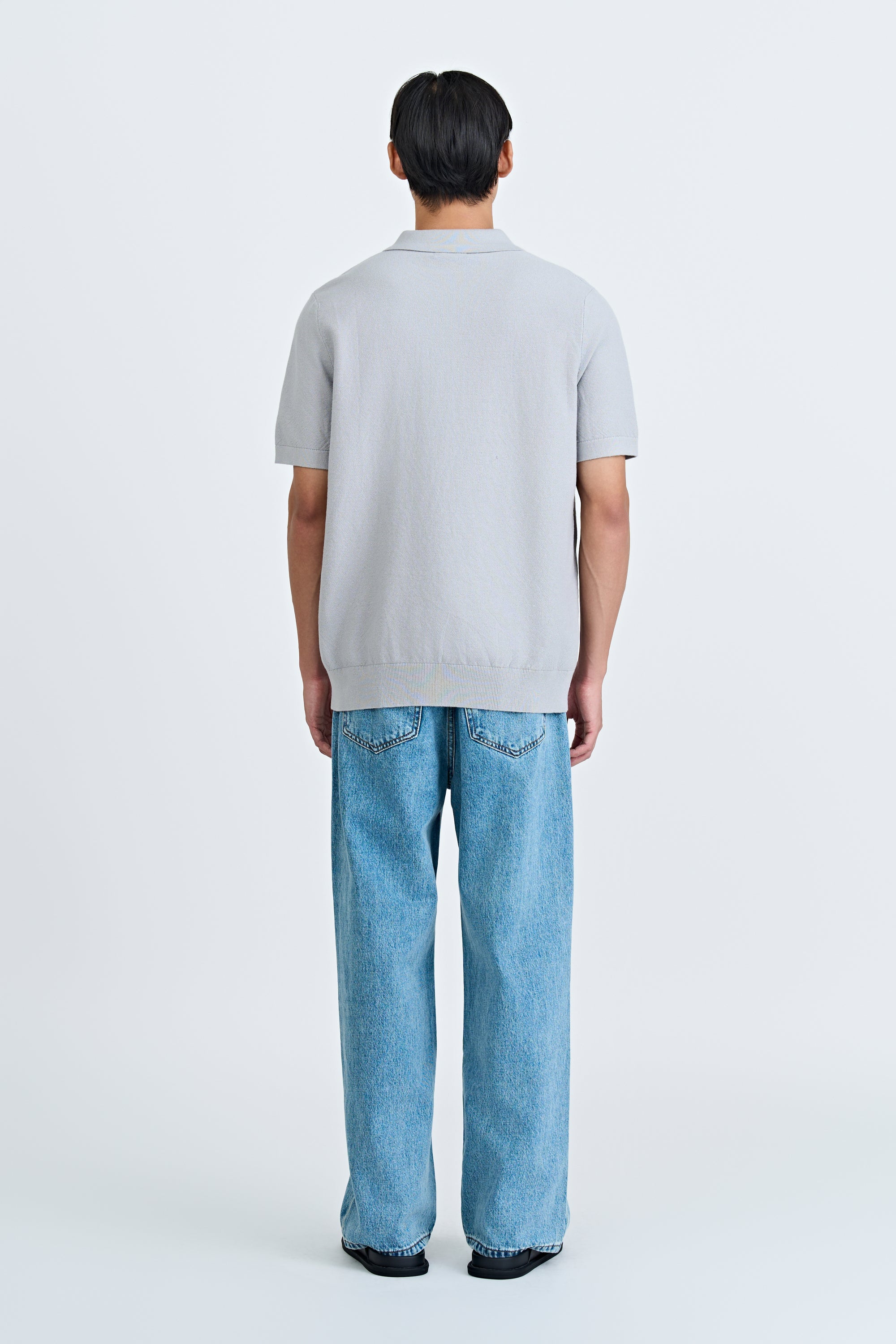 Knitted Open Collar Top - Silver