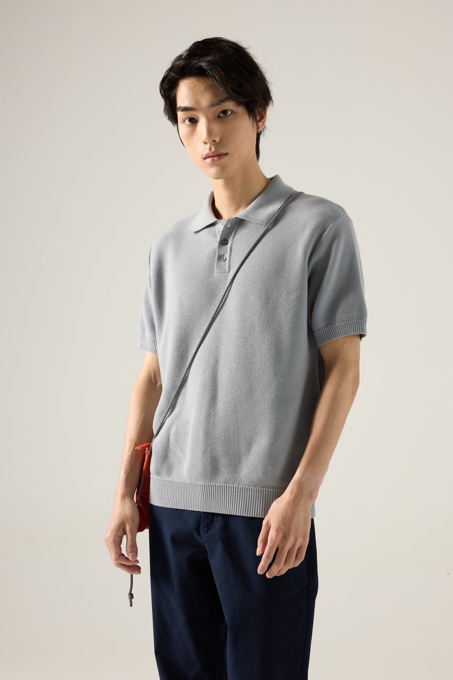 Knitted Polo Tee - Grey