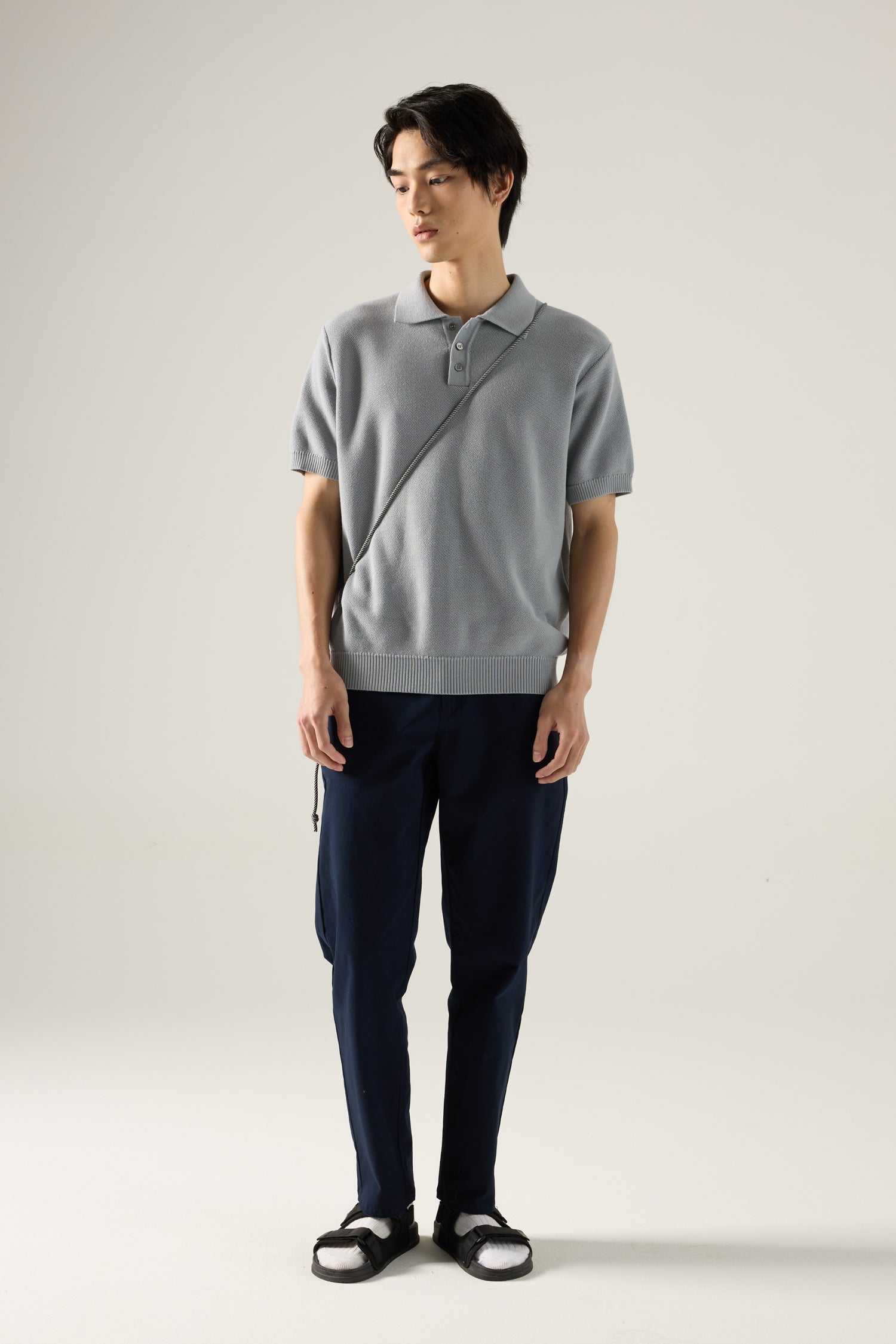Knitted Polo Tee - Grey