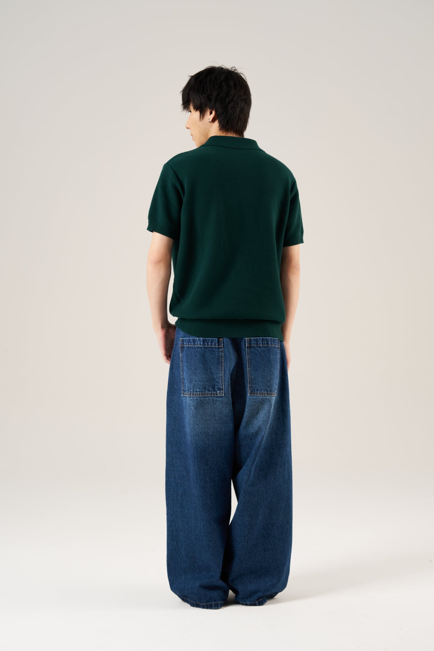 Knitted Polo Tee - Forest Green