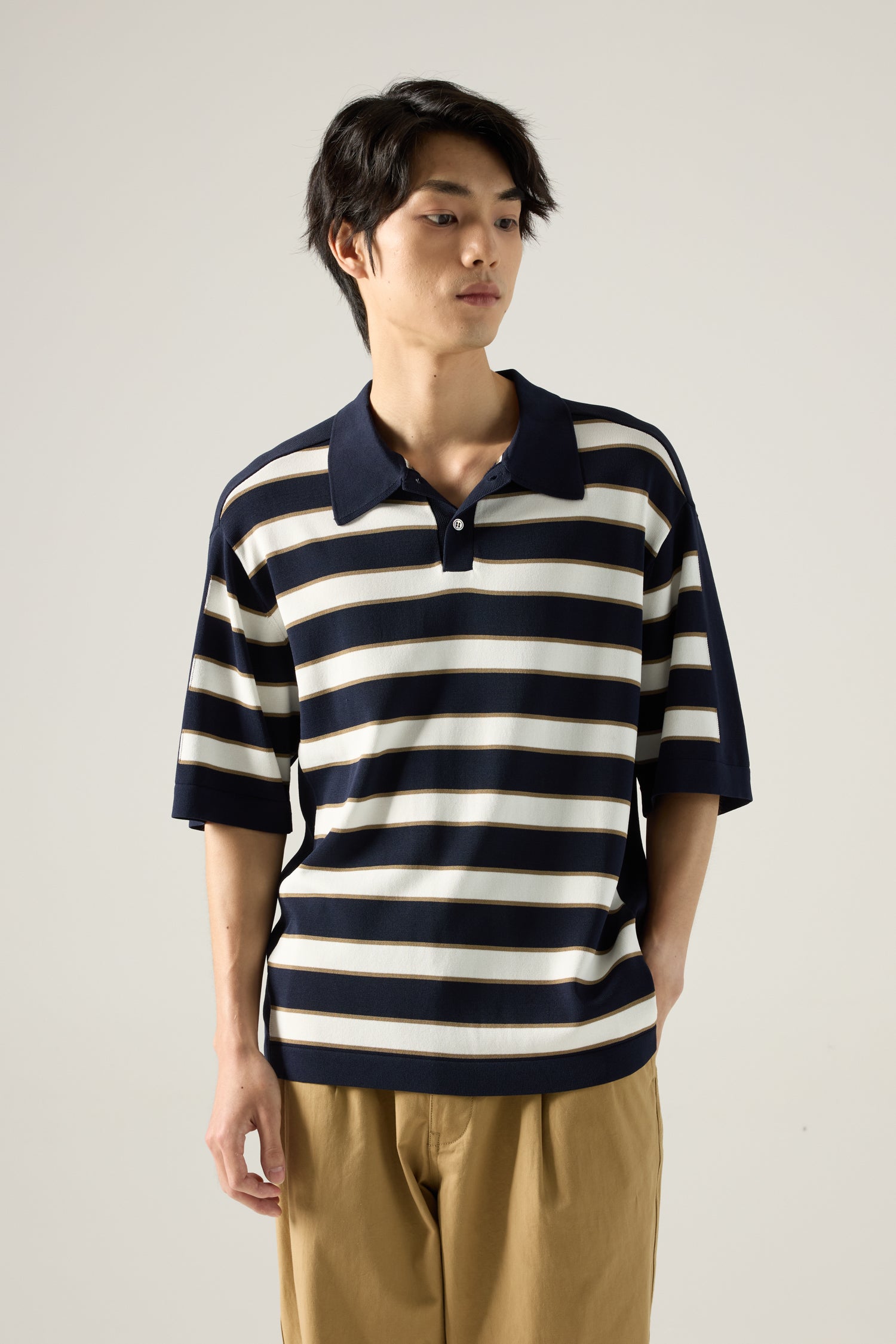 Striped Knit Polo Tee - Navy Stripes