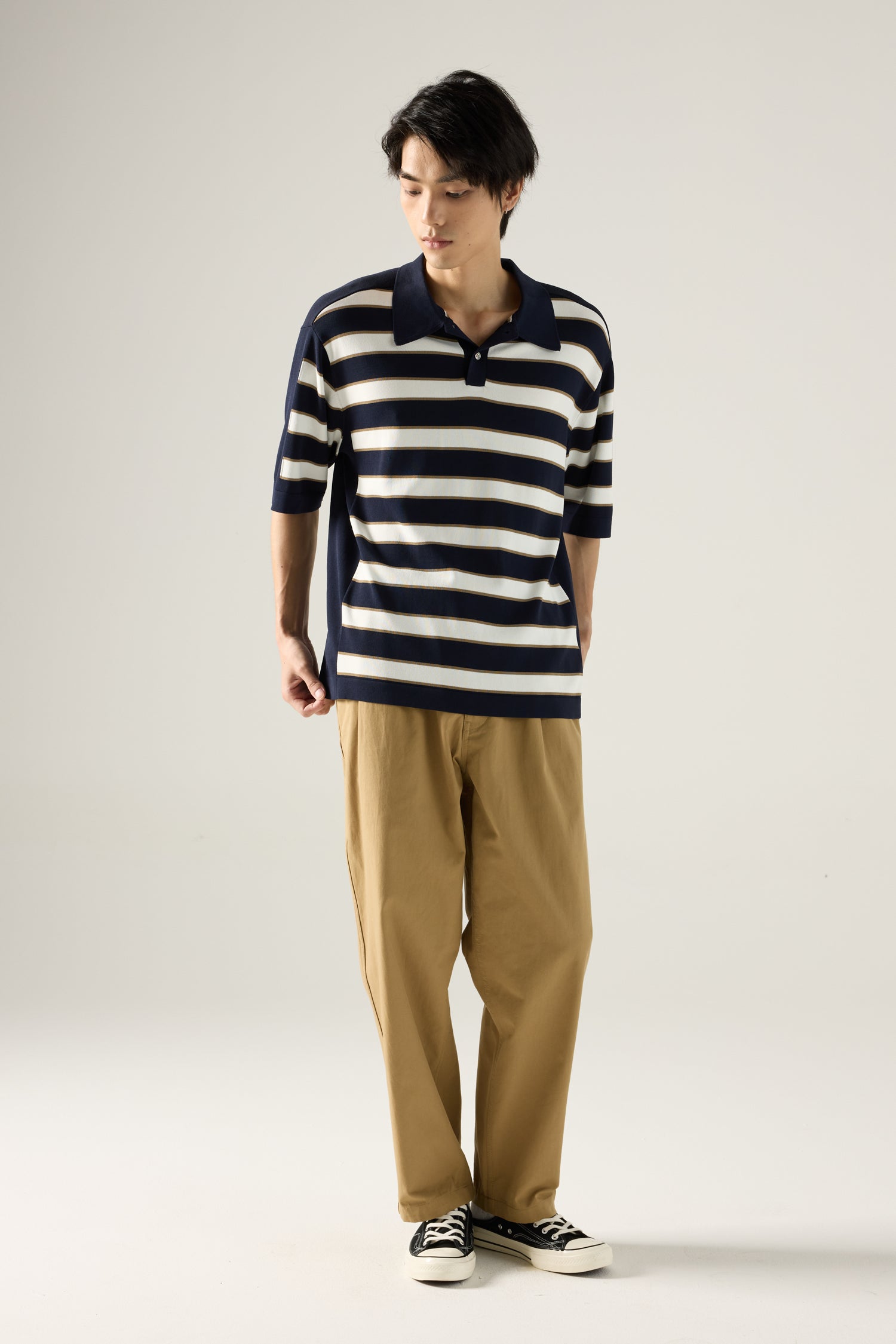Striped Knit Polo Tee - Navy Stripes