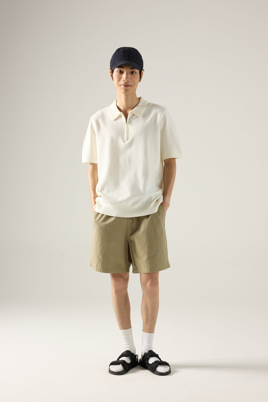 Knit Zip Collar Polo - Cream