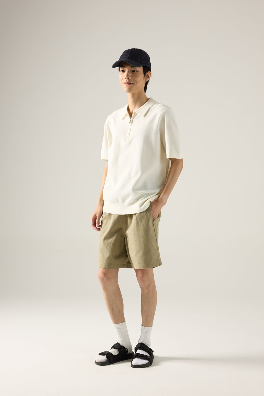 Knit Zip Collar Polo - Cream
