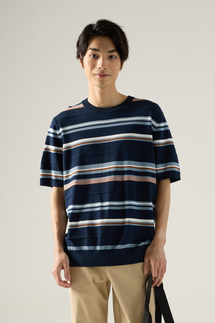 Stripe Ribbed Knit Top - Navy Stripes