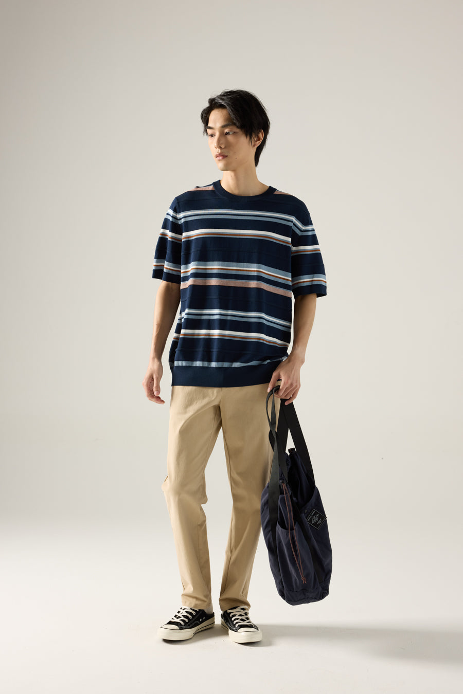 Stripe Ribbed Knit Top - Navy Stripes