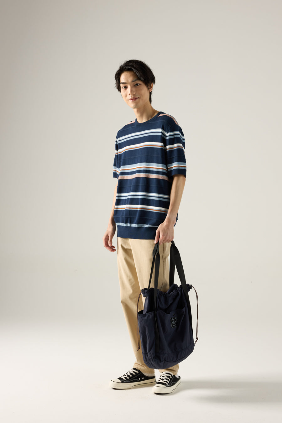 Stripe Ribbed Knit Top - Navy Stripes