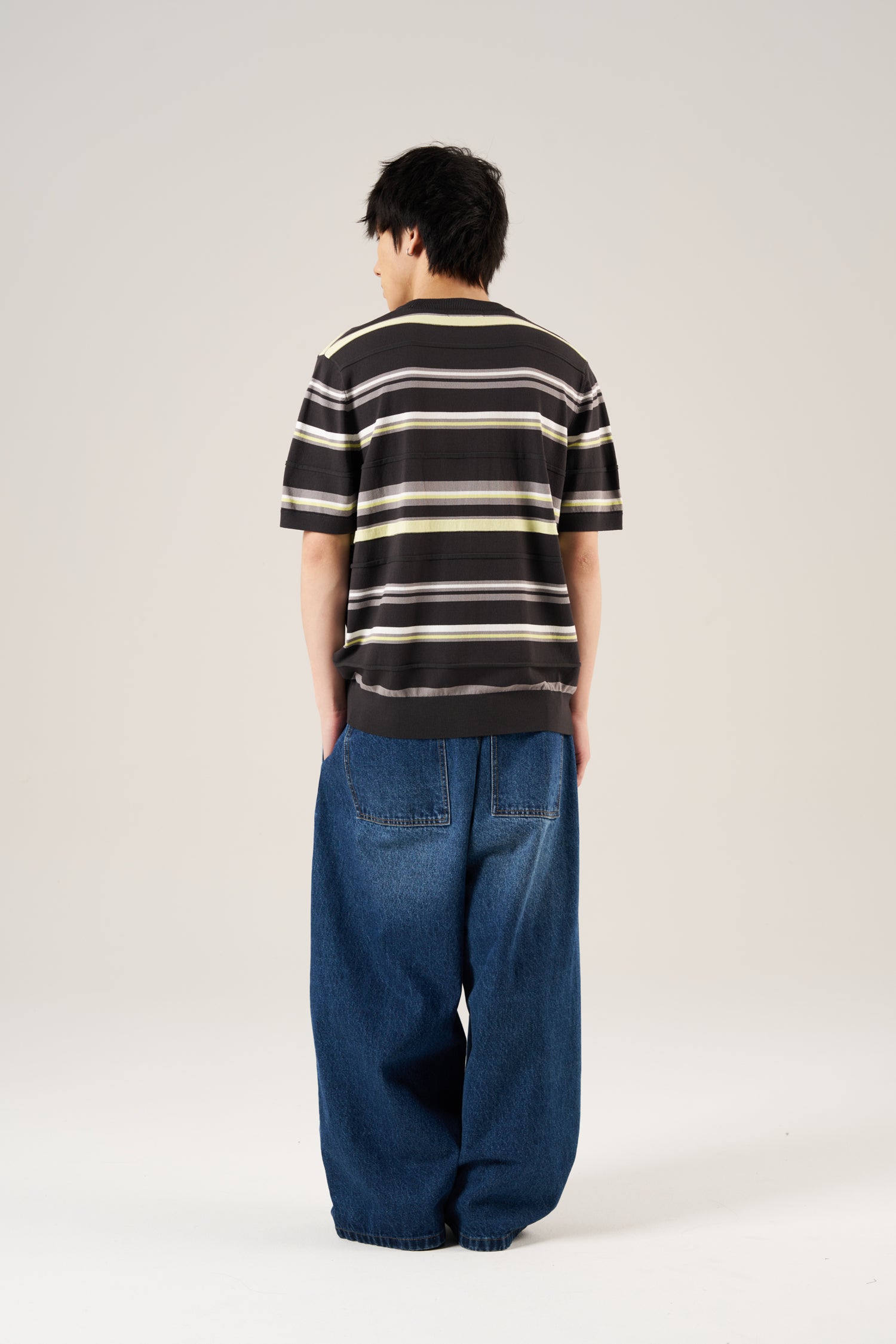 Stripe Ribbed Knit Top - Charcoal