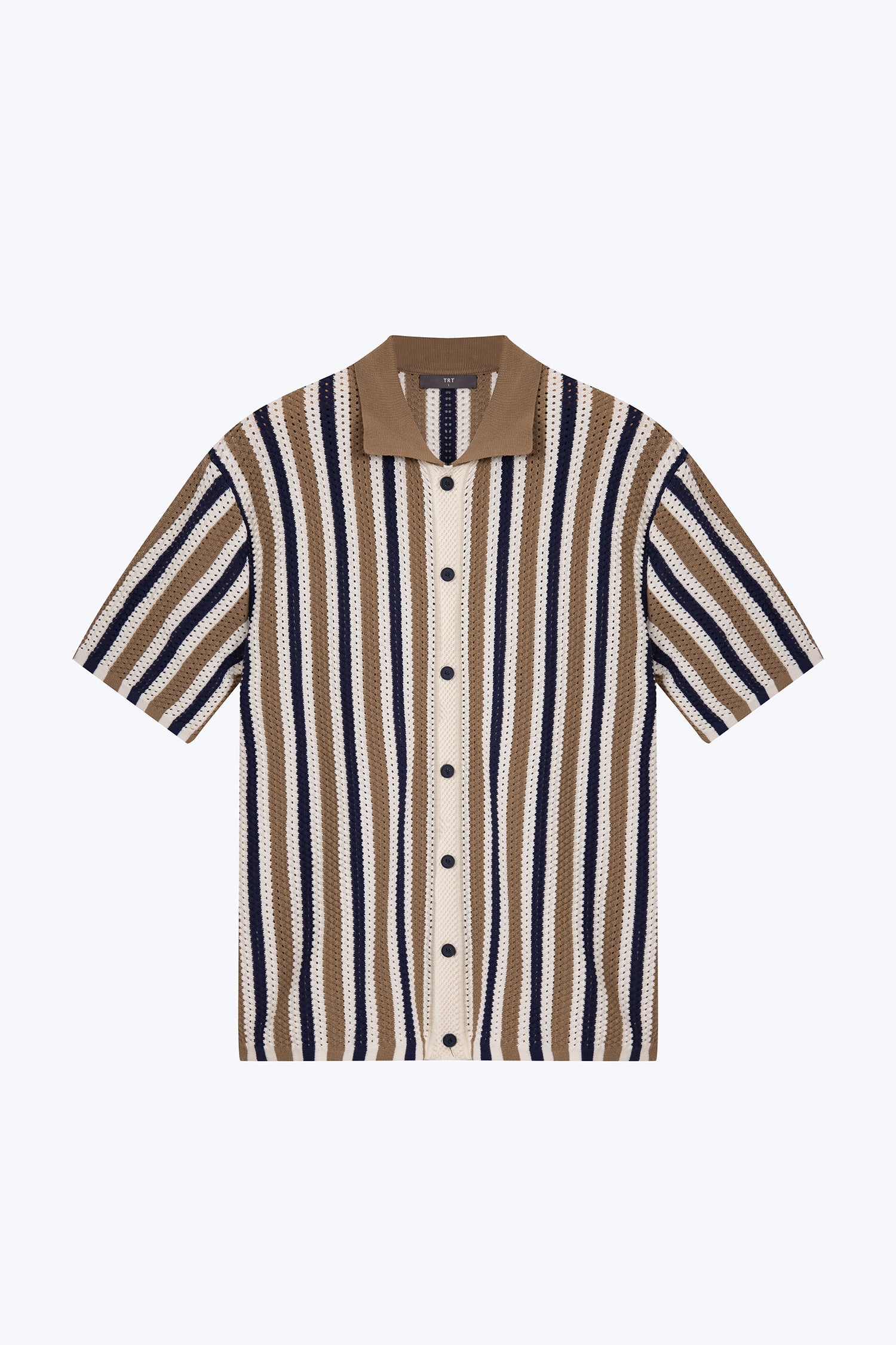 Textured Stripes Knit Polo Shirt - Olive