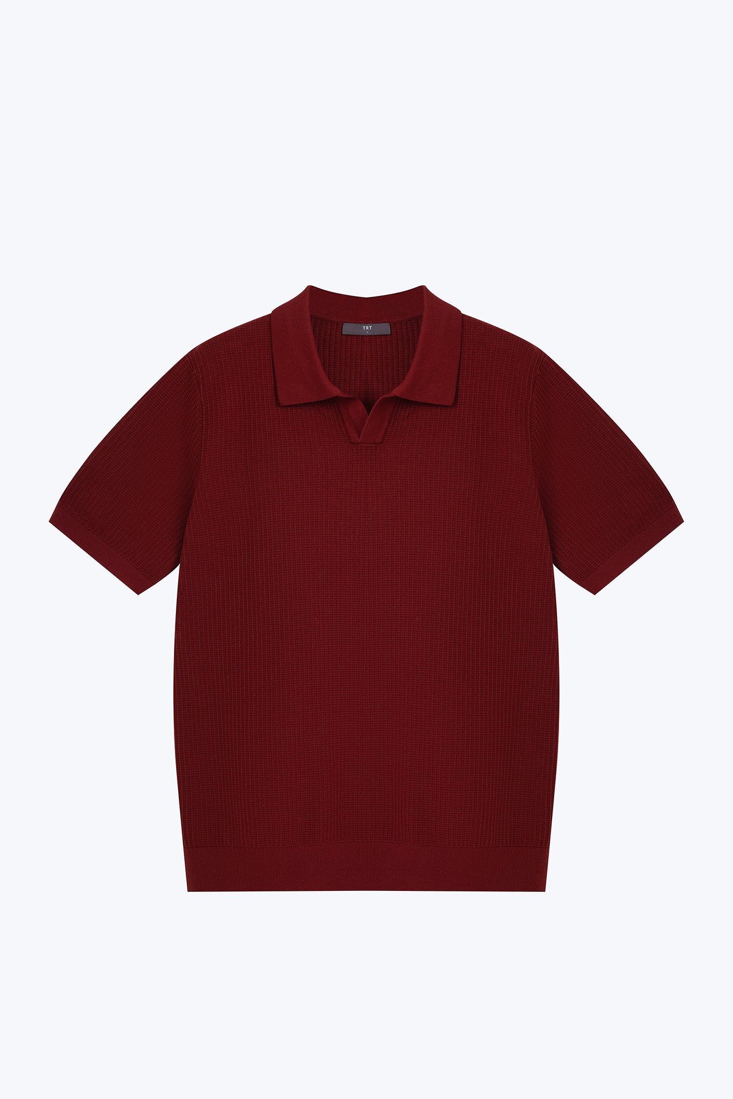 Knitted Waffle Open Collar Tee - Maroon