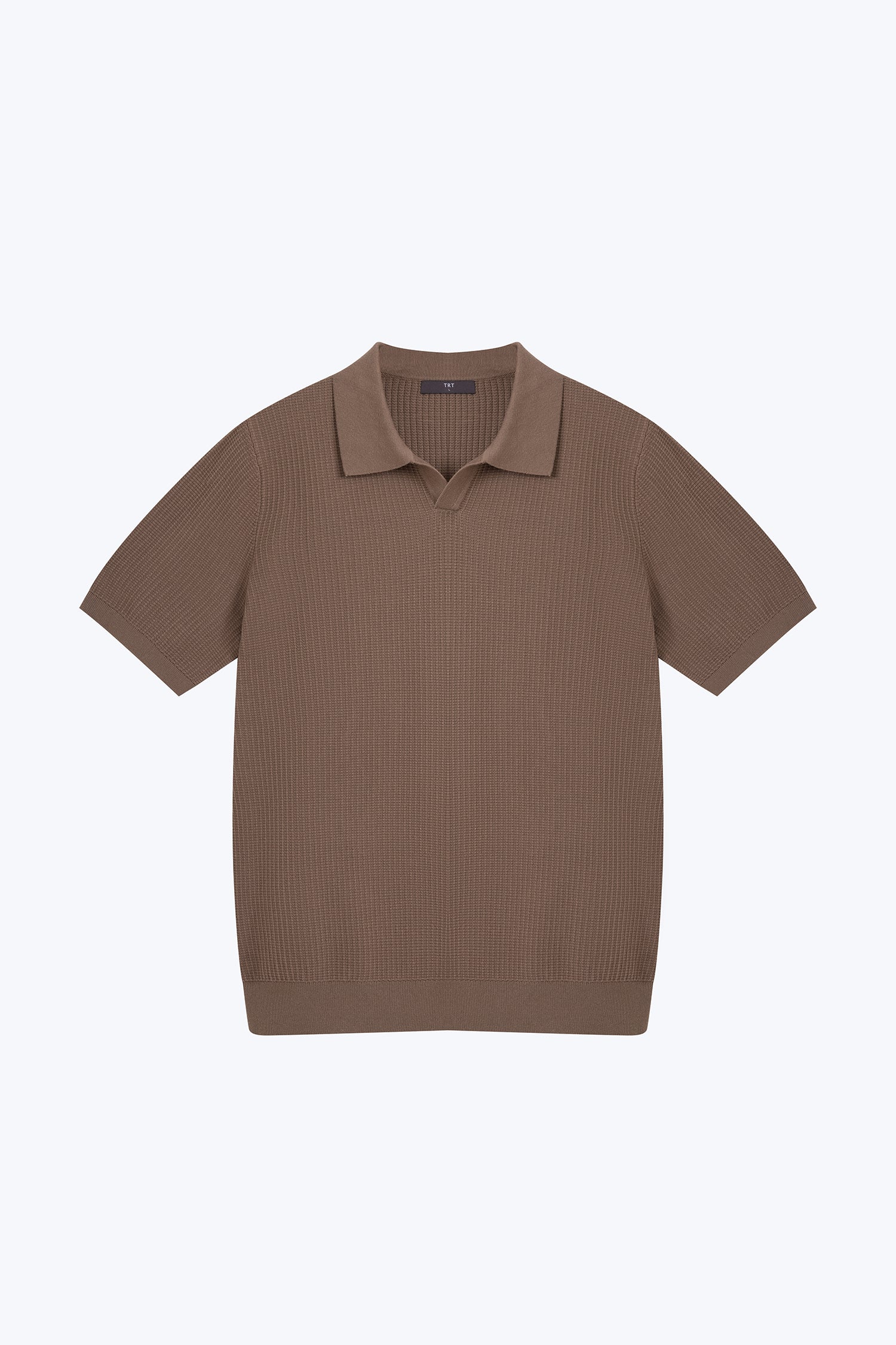 Knitted Waffle Open Collar Tee - Taupe