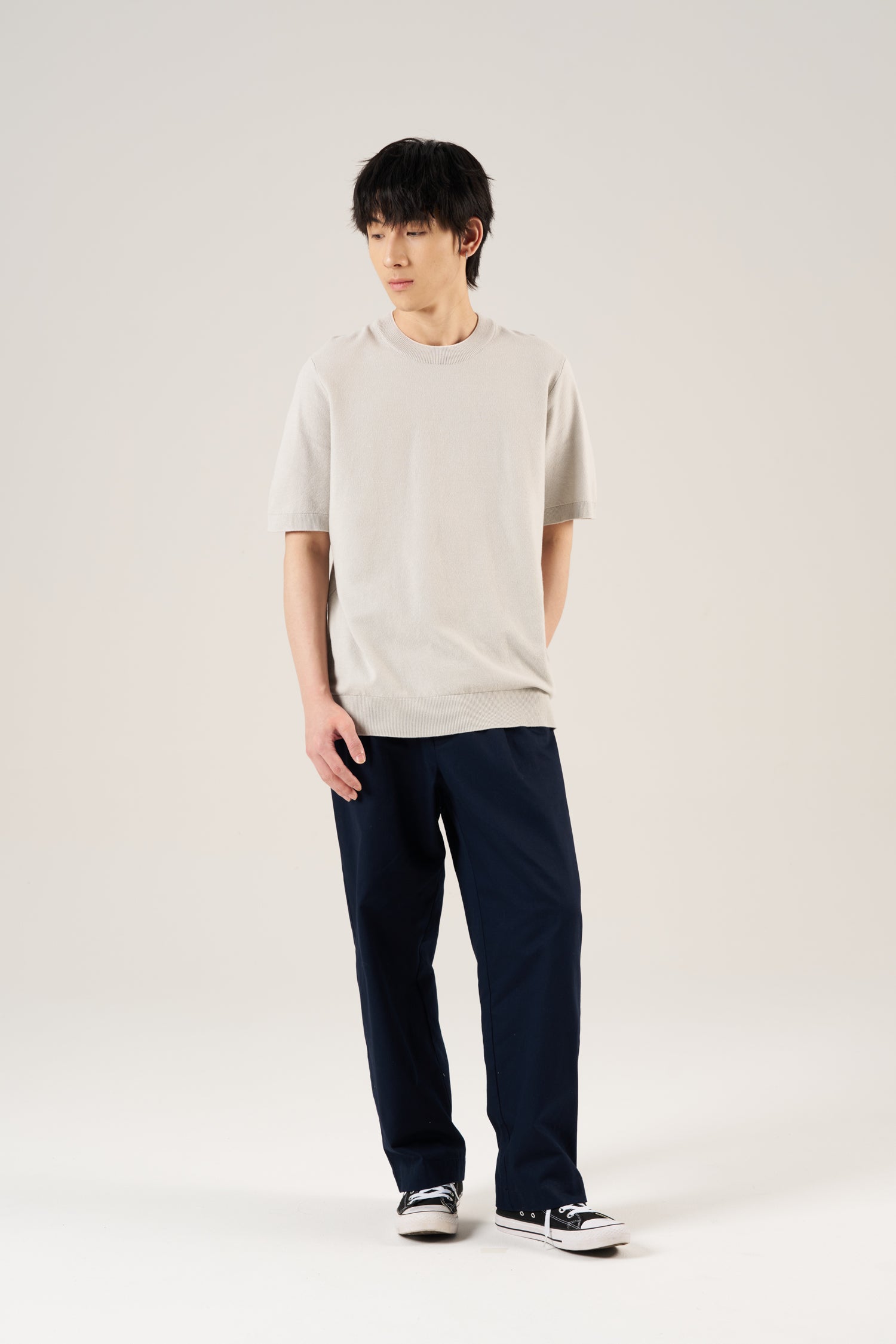 Knitted Contrast Trim Top - Grey