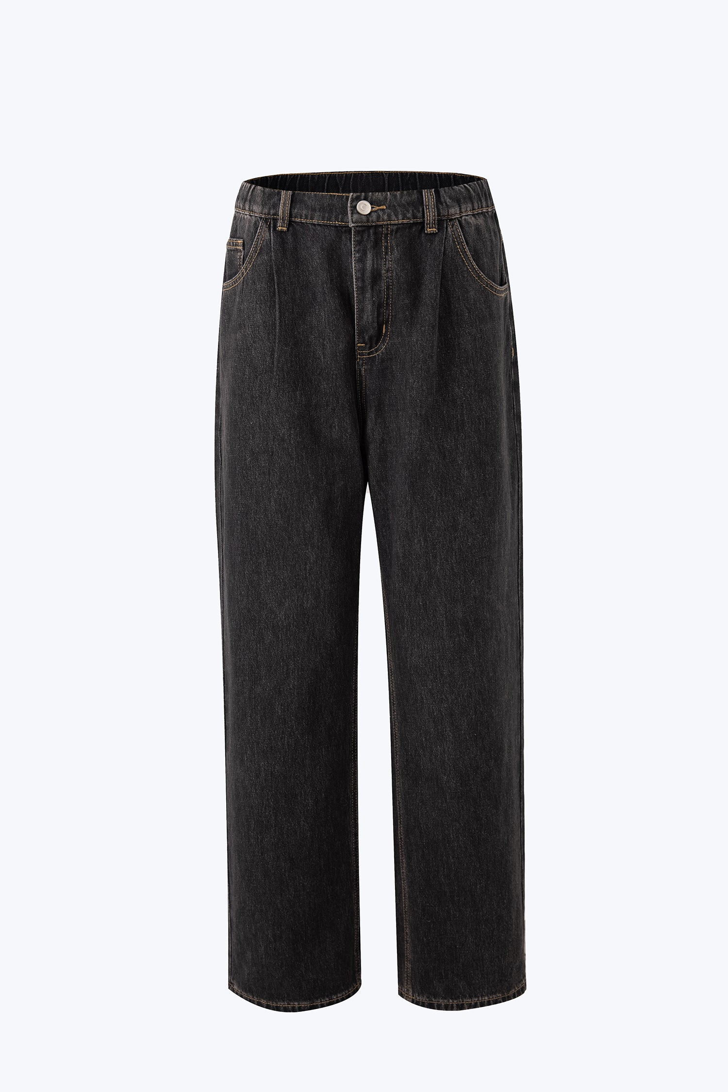 Denim Elasticated Waist Wide Leg Trousers - Black
