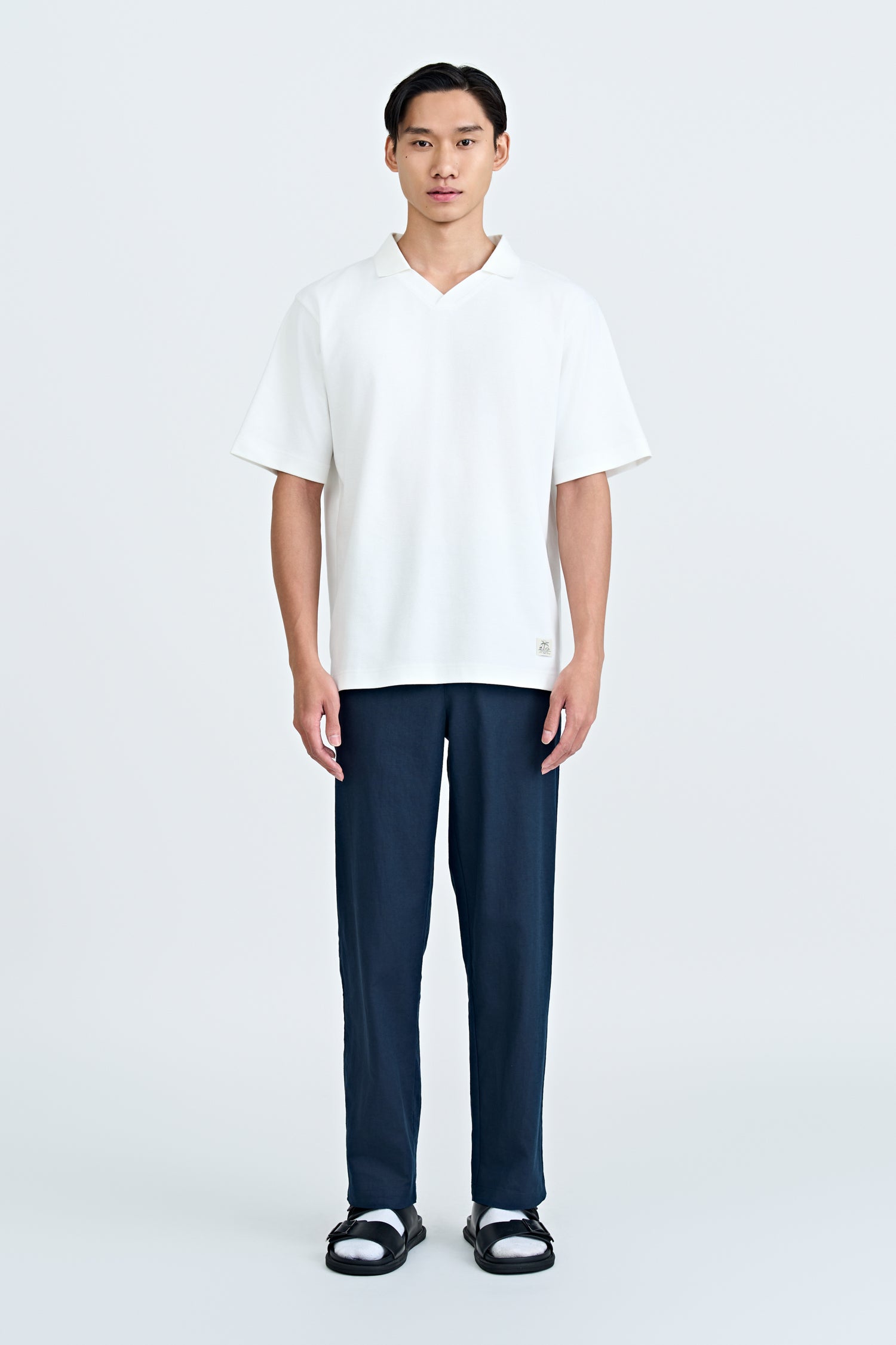 Linen Cotton Elasticated Pants - Navy