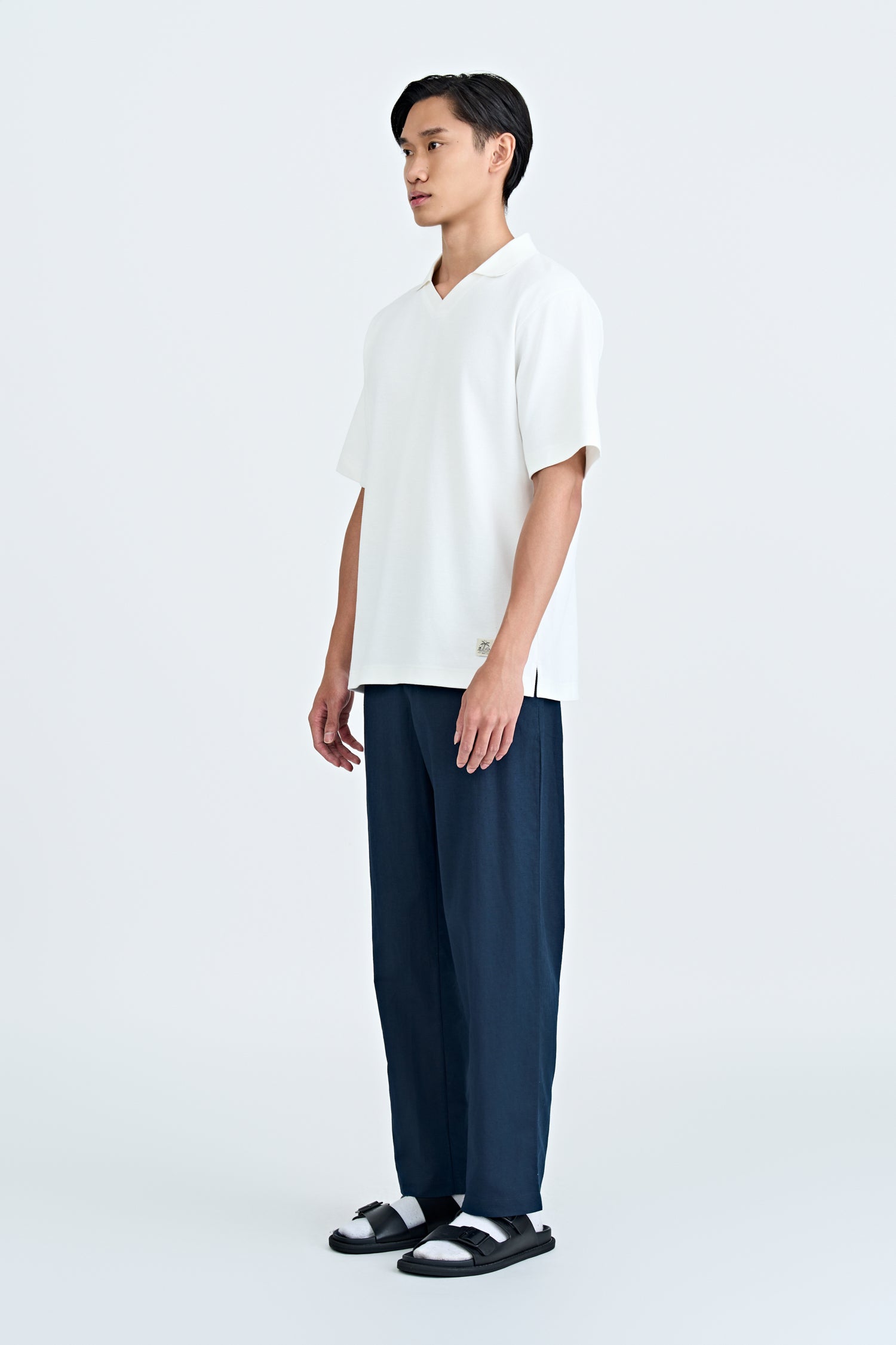 Linen Cotton Elasticated Pants - Navy
