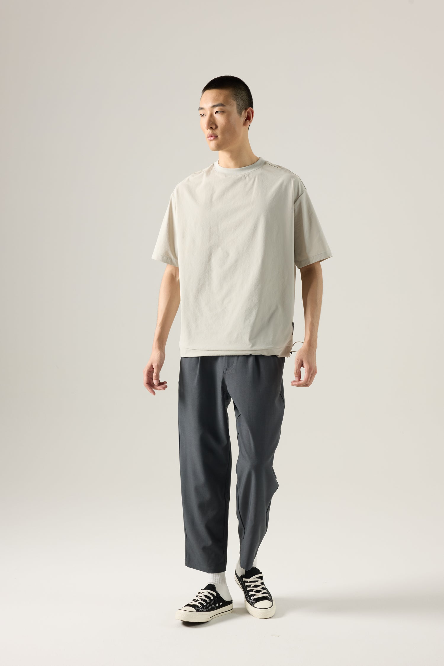 Elasticated Pleated Trousers - Navy