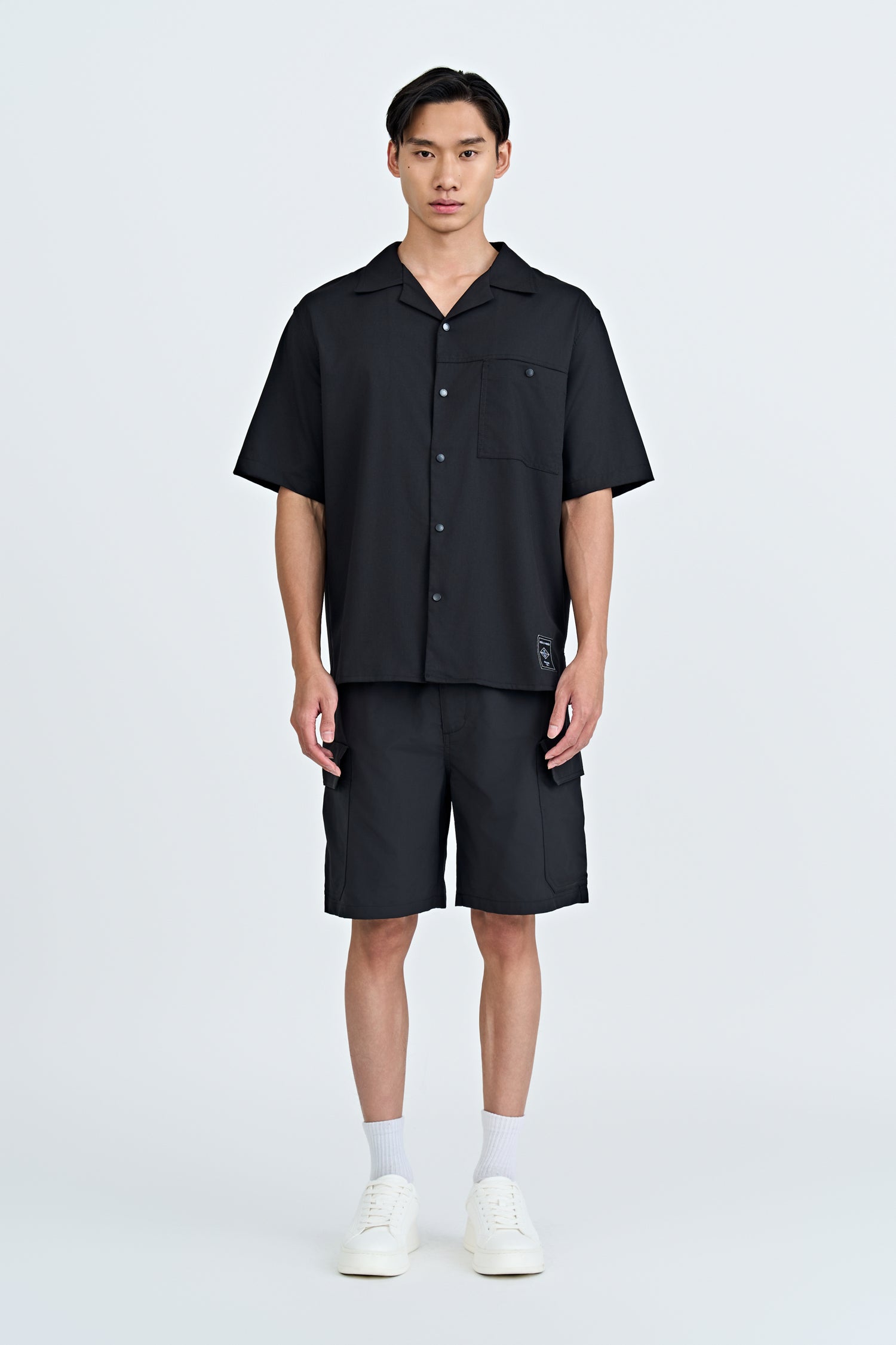 Elasticated Utility Cargo Bermudas - Black