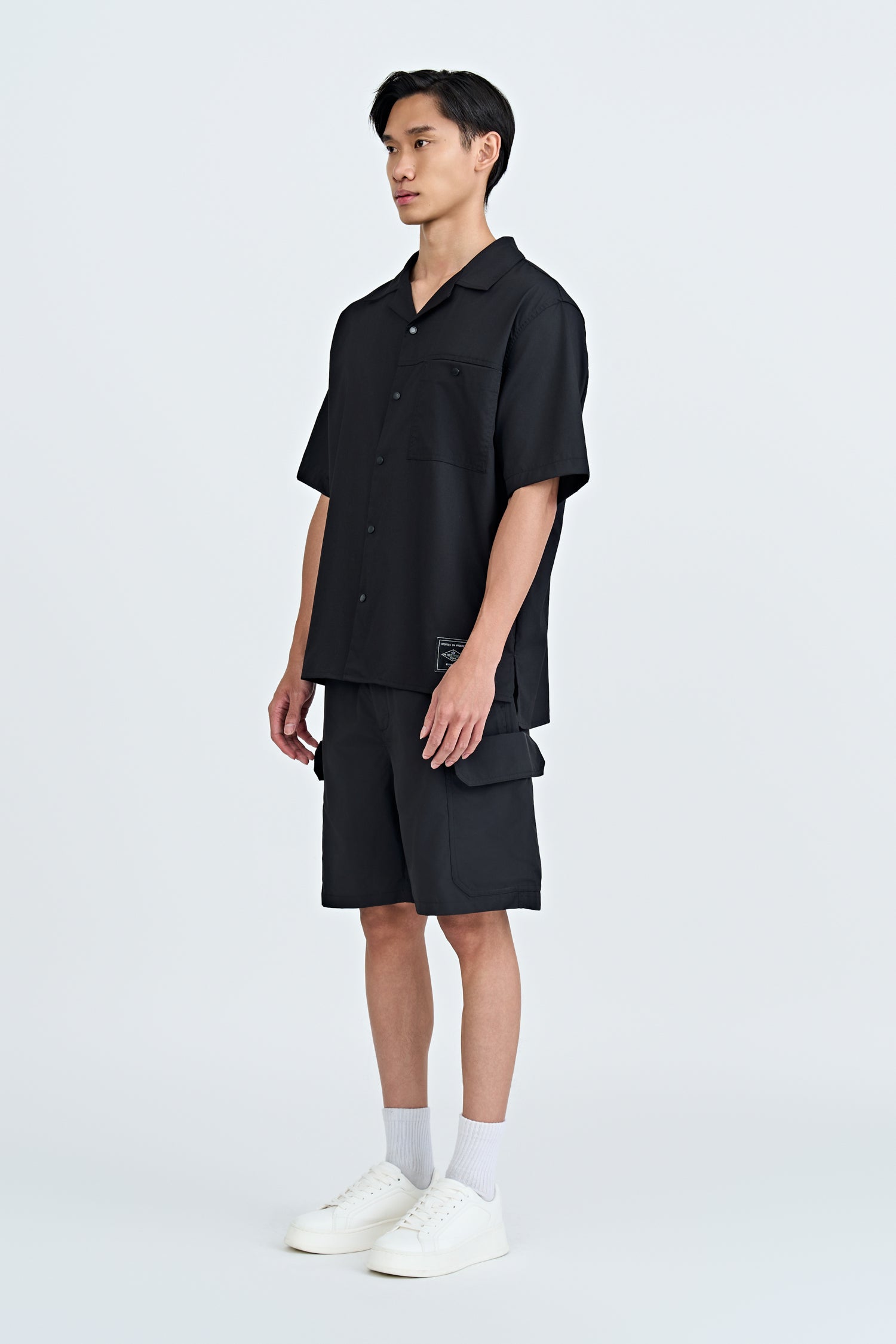 Elasticated Utility Cargo Bermudas - Black
