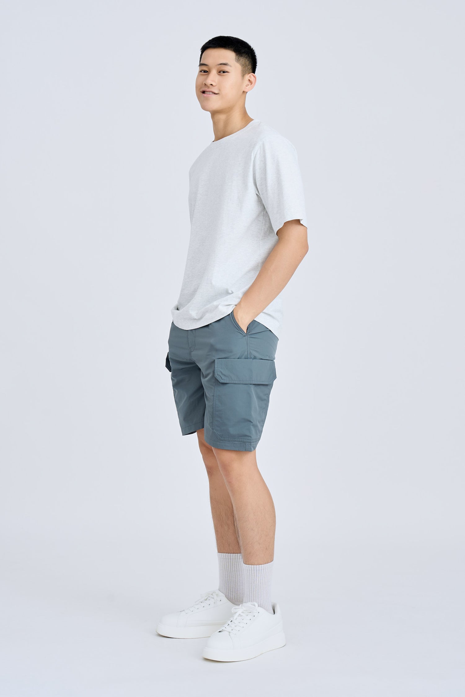 Elasticated Utility Cargo Bermudas - Gray Green