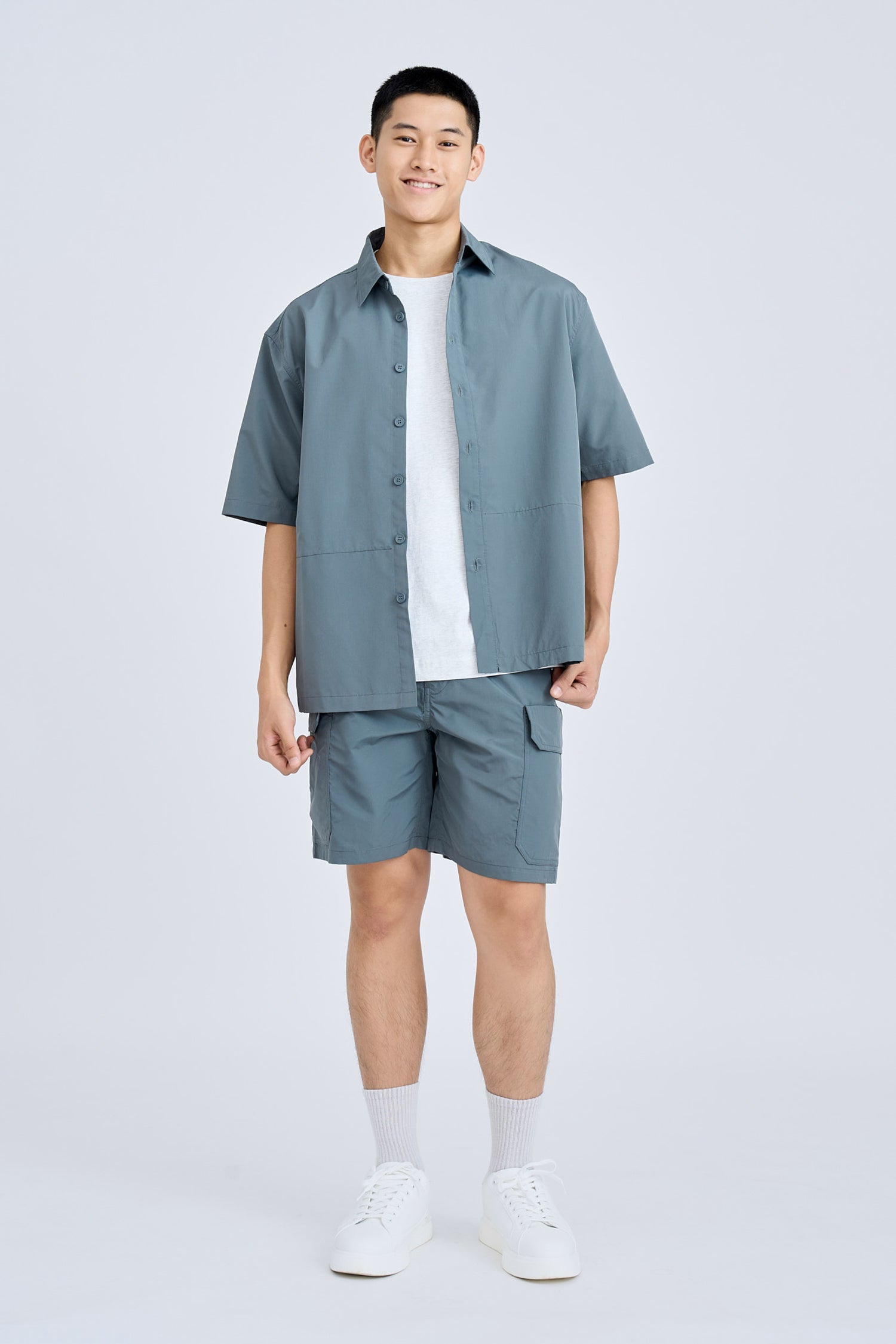 Elasticated Utility Cargo Bermudas - Gray Green