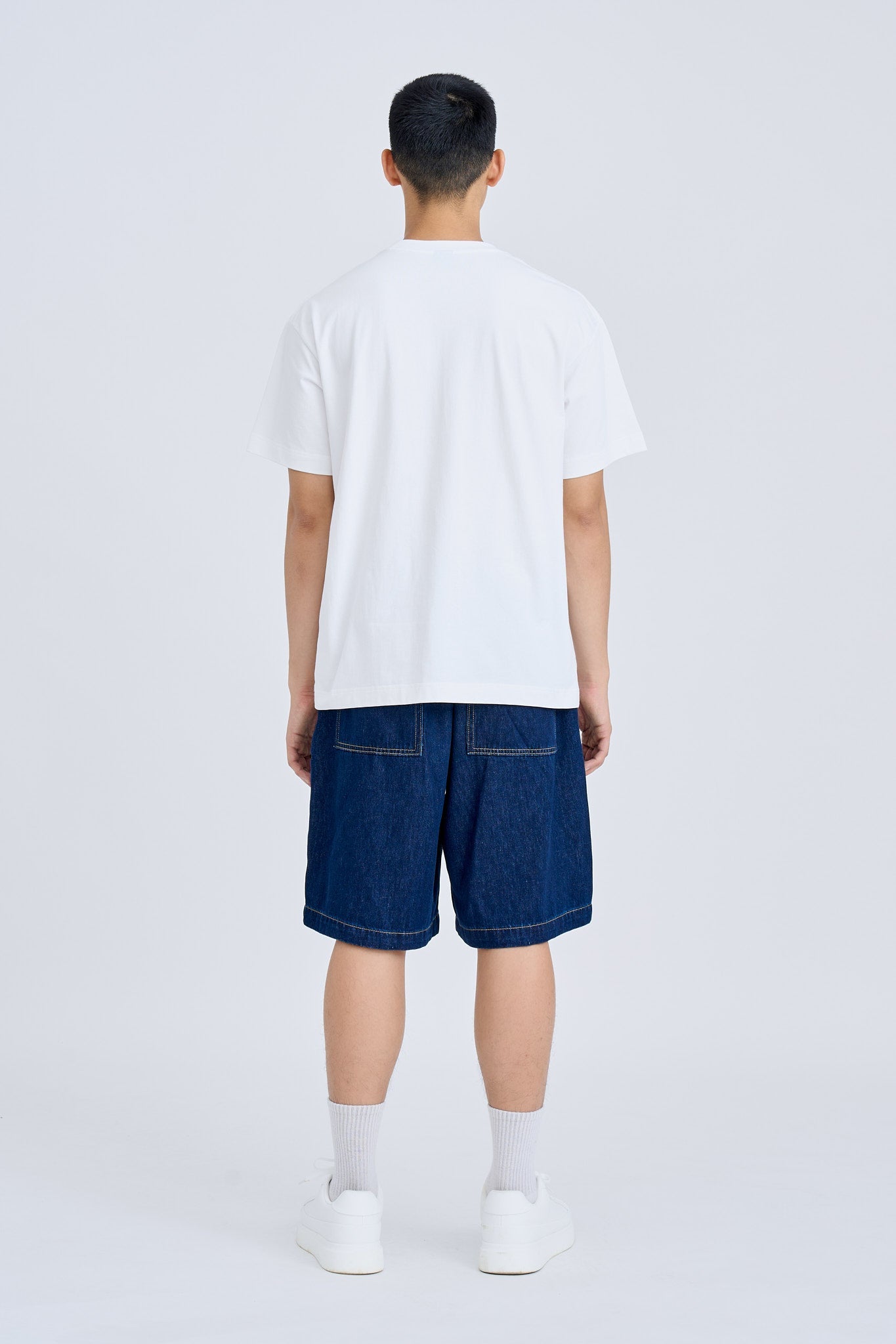 Contrast Stitch Baggy Denim Shorts - Dark Denim [AT]