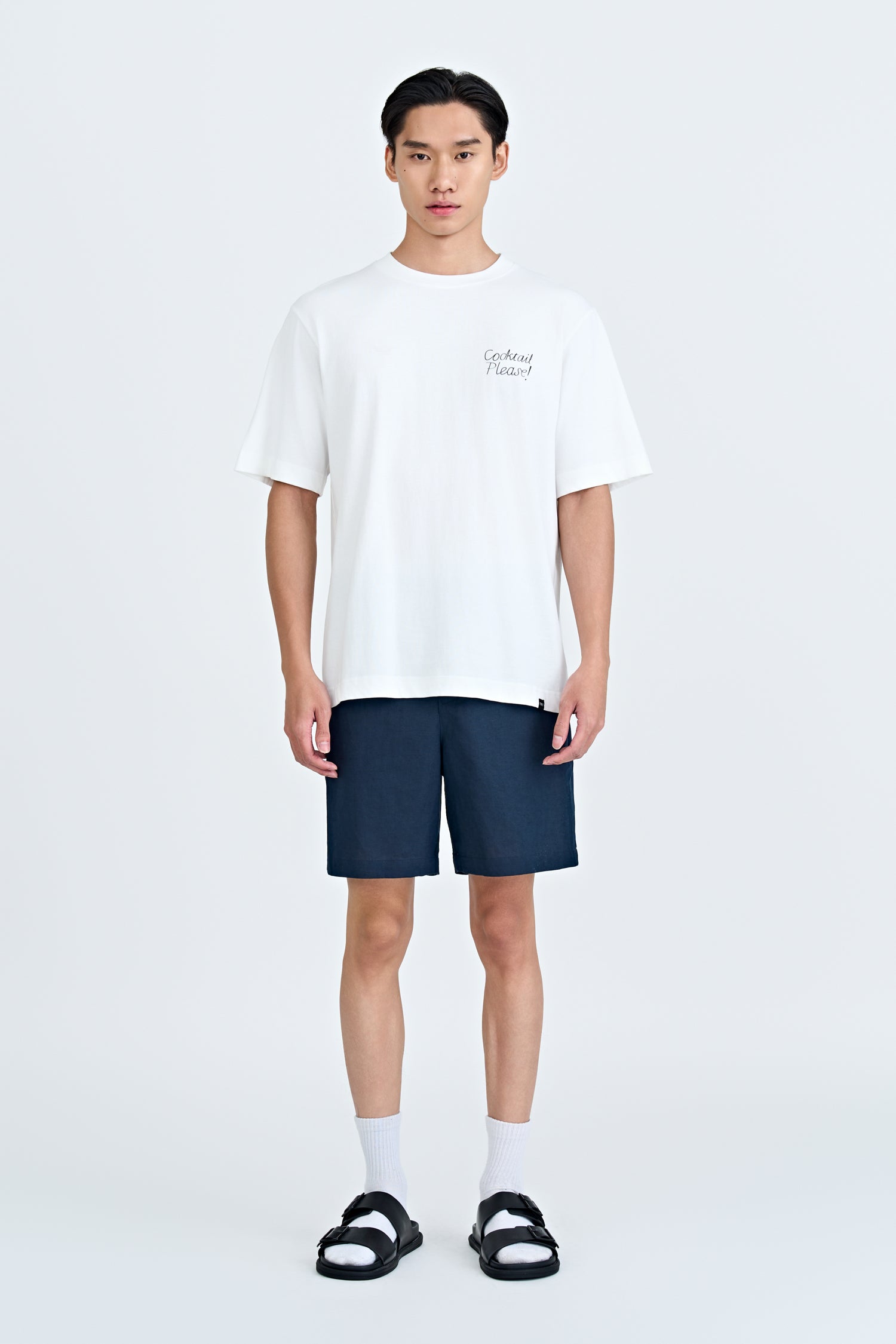 Linen Cotton Elasticated Bermudas - Navy