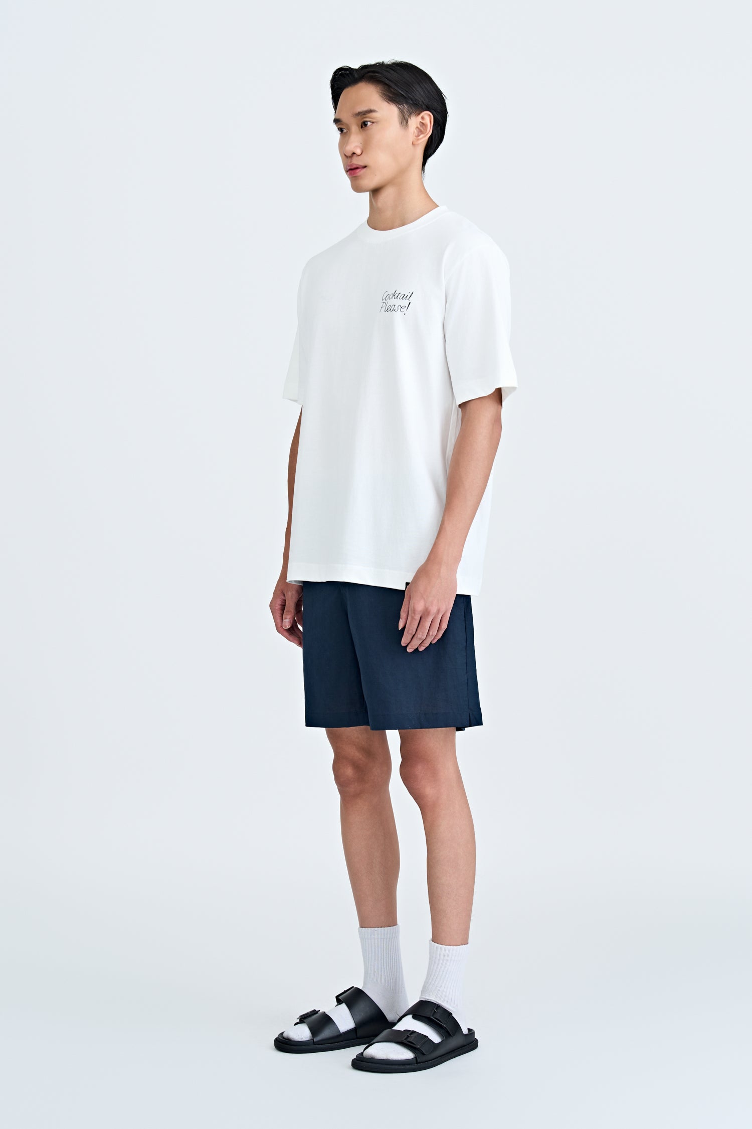Linen Cotton Elasticated Bermudas - Navy