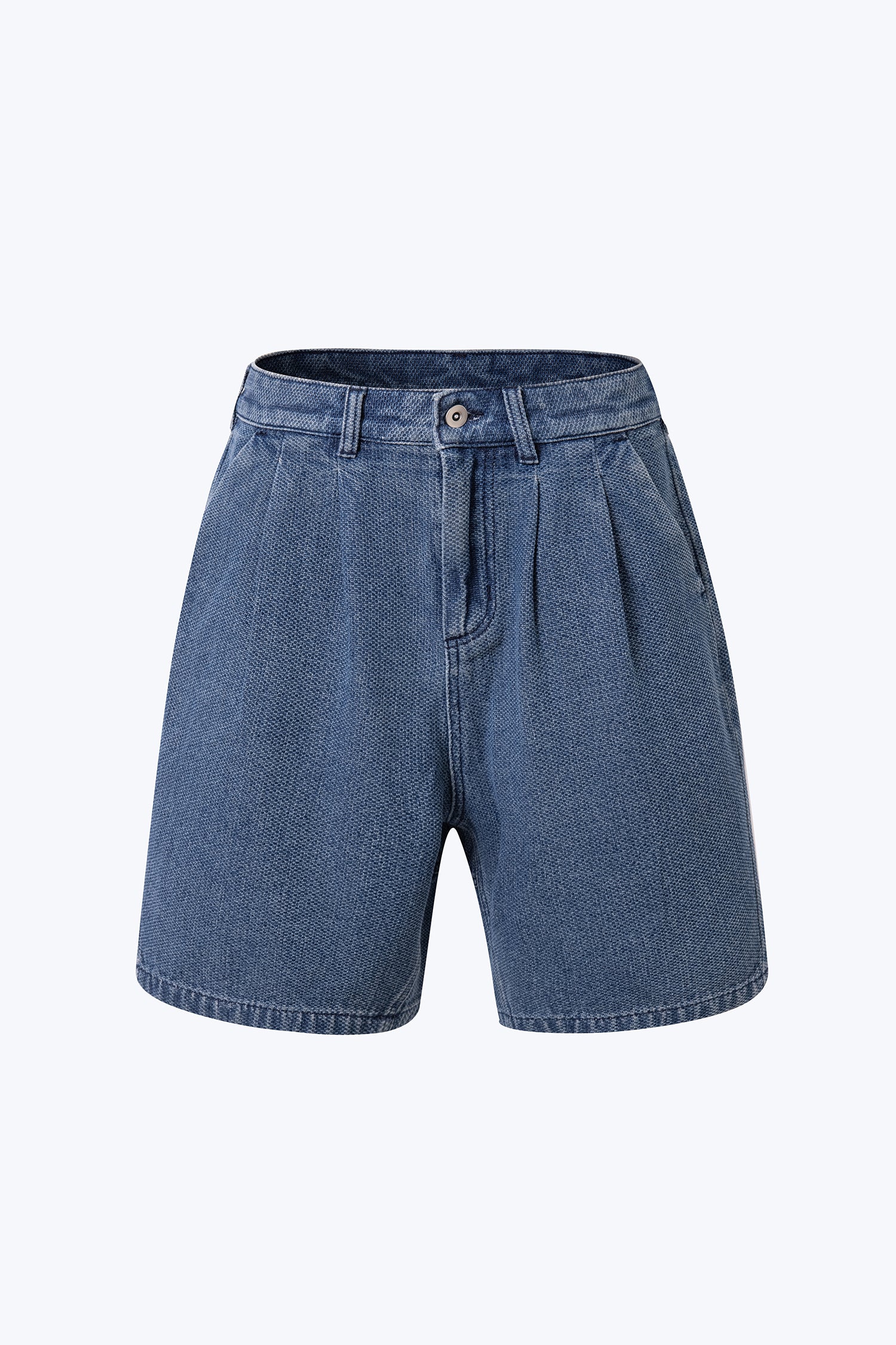 Pleated Denim Shorts - Dark Denim
