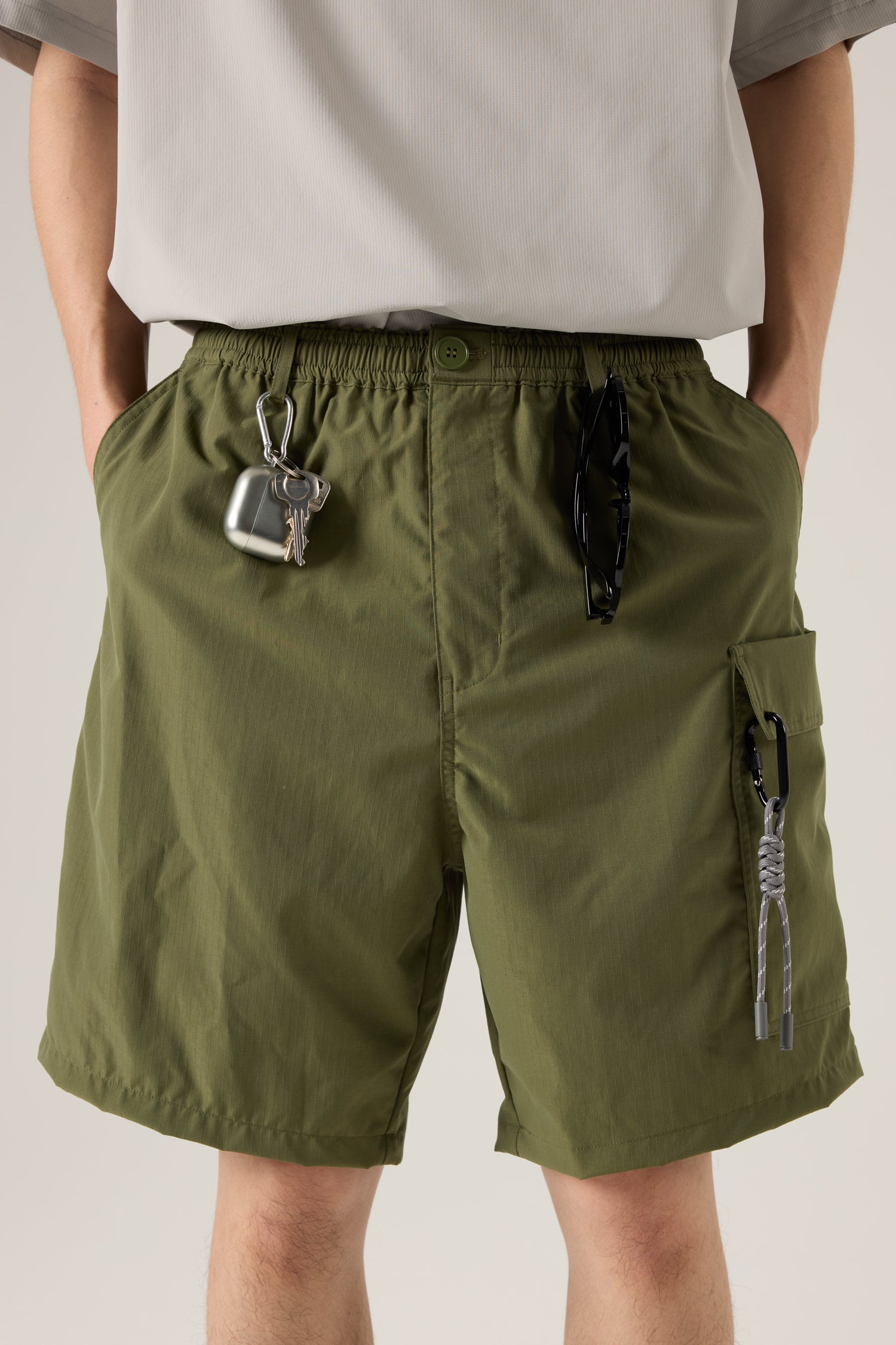 Nylon Utility Cargo Shorts - Army Green
