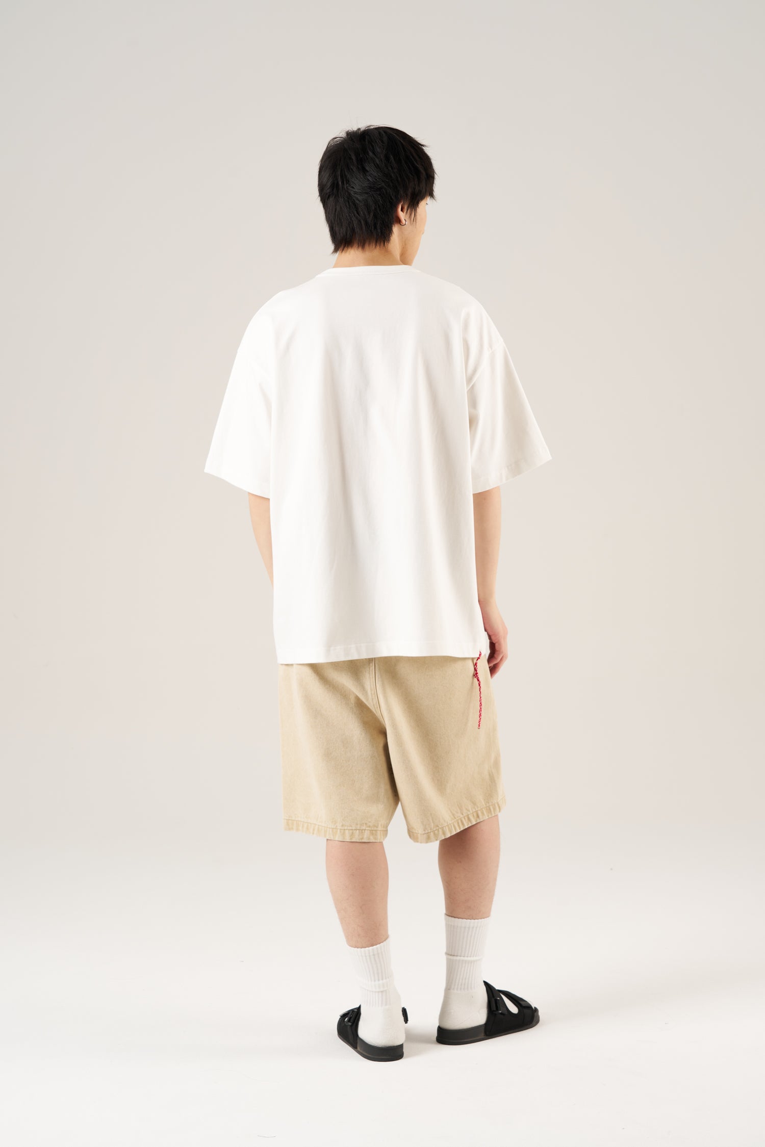 Pleated Dyed Denim Shorts - Khaki