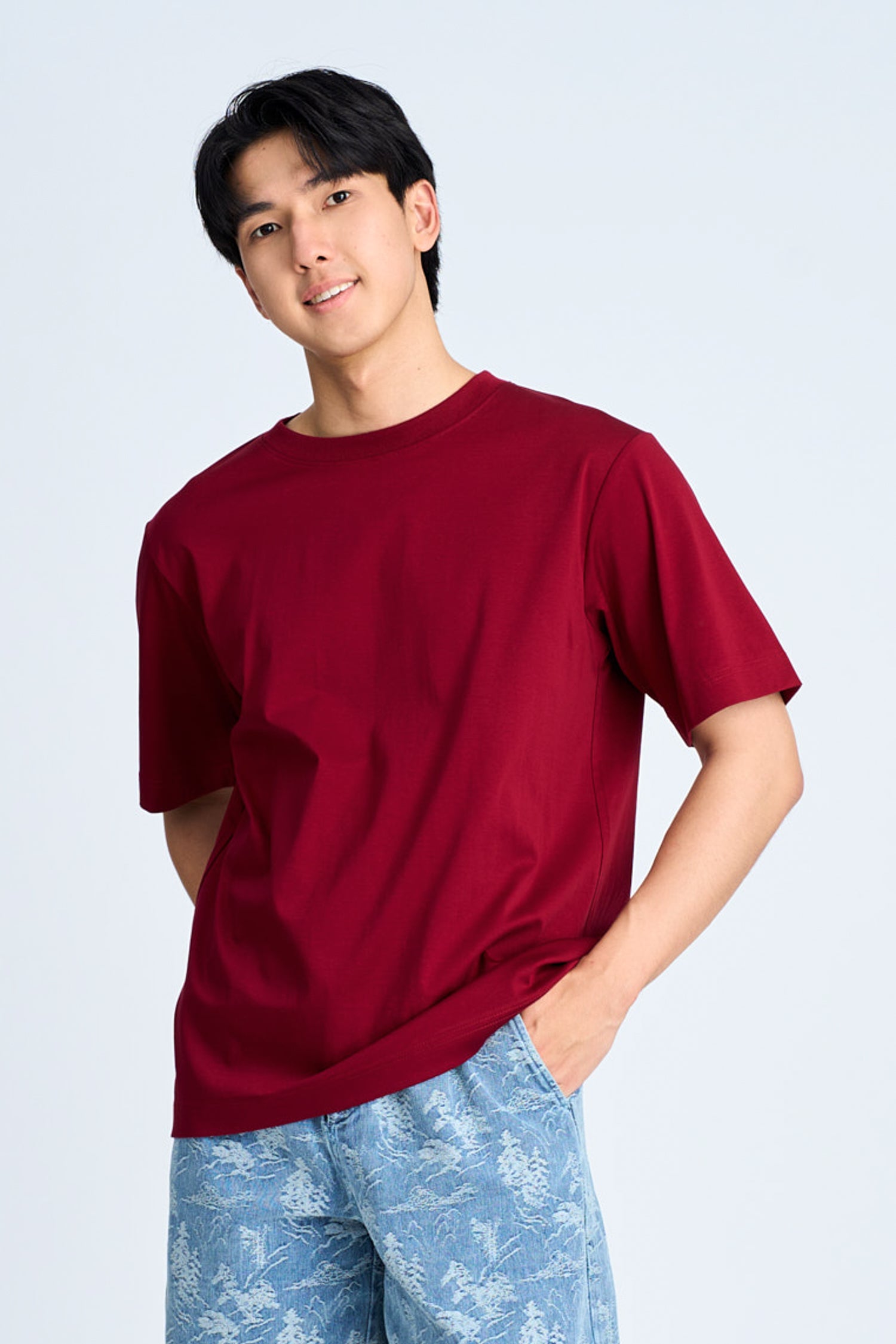(A) Essential Crew Neck Tee - Maroon Red