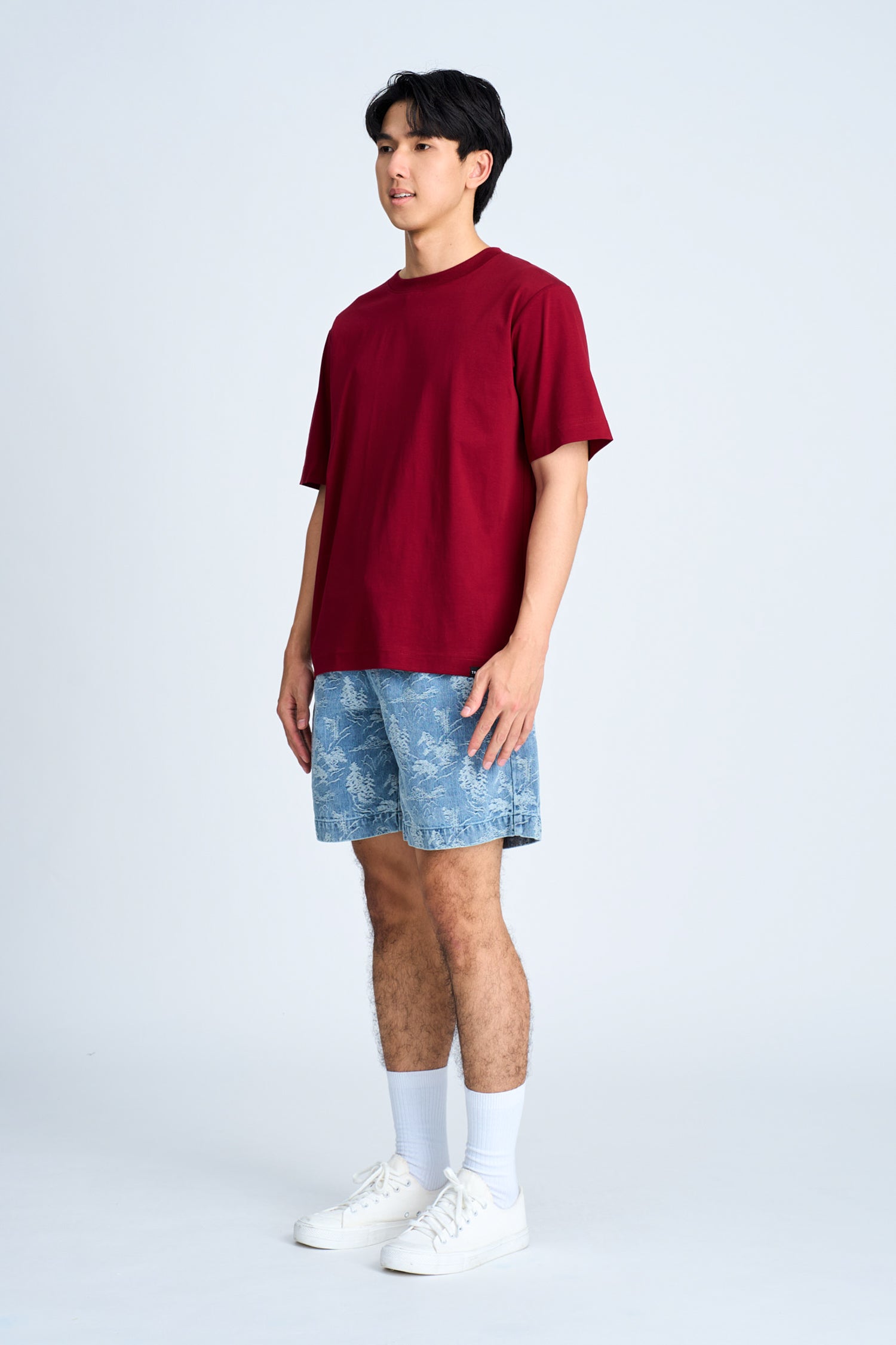 (A) Essential Crew Neck Tee - Maroon Red