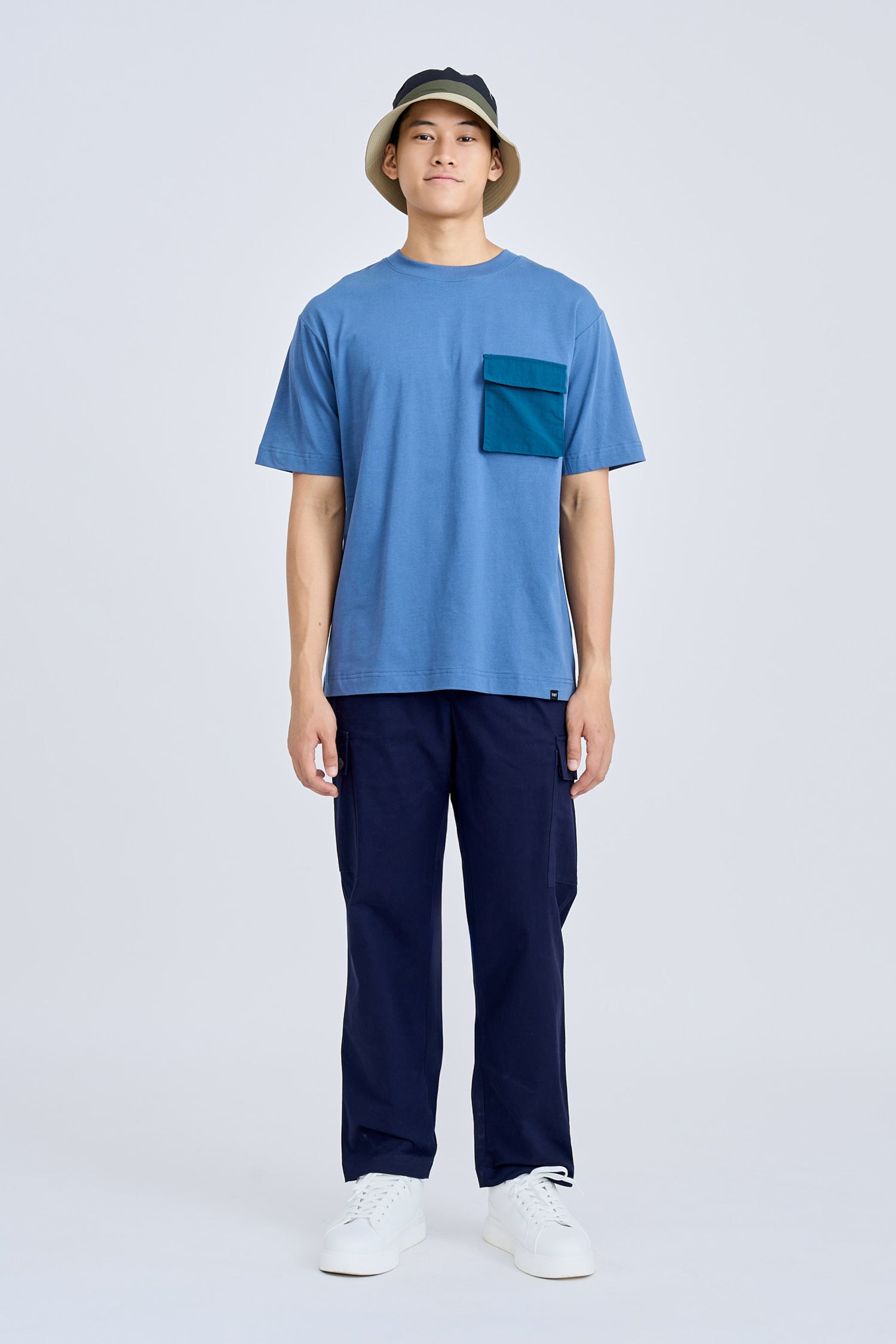 (B) Relaxed-fit Contrast Back Yoke Tee - Steel Blue [AT]